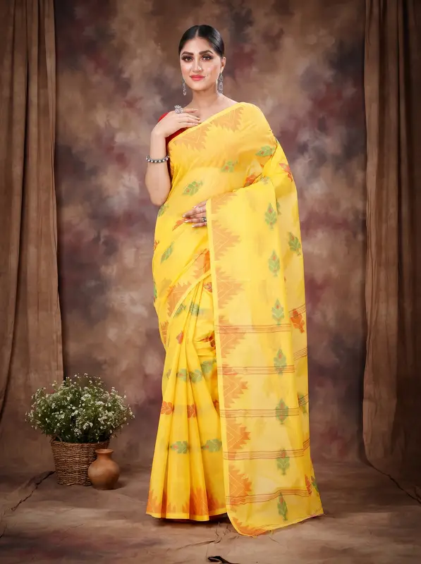 DipDiya Pure Cotton Yellow Sidra Elegance in Every Weave Tant Sarees