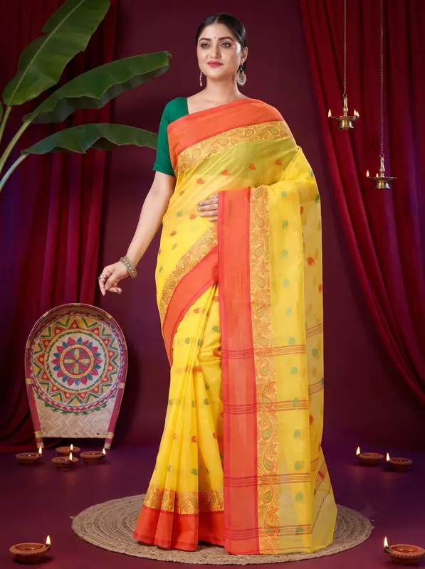 DipDiya Pure Cotton Yellow Srimati Woven by Hand Tant Sarees