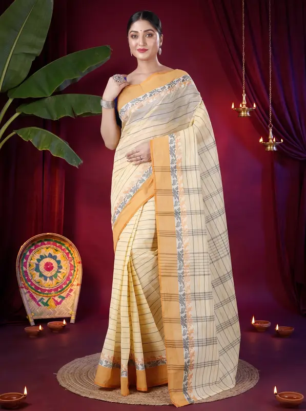 DipDiya Pure Cotton Yellow Subha Timeless Elegance Tant Sarees