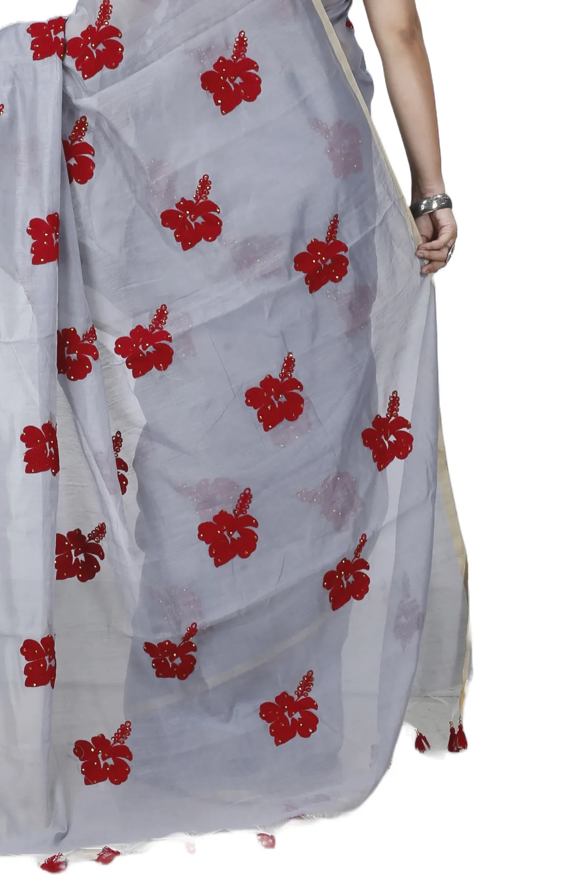 DipDiya Blended Cotton Ash Joba Traditional Bengali Handloom Sarees