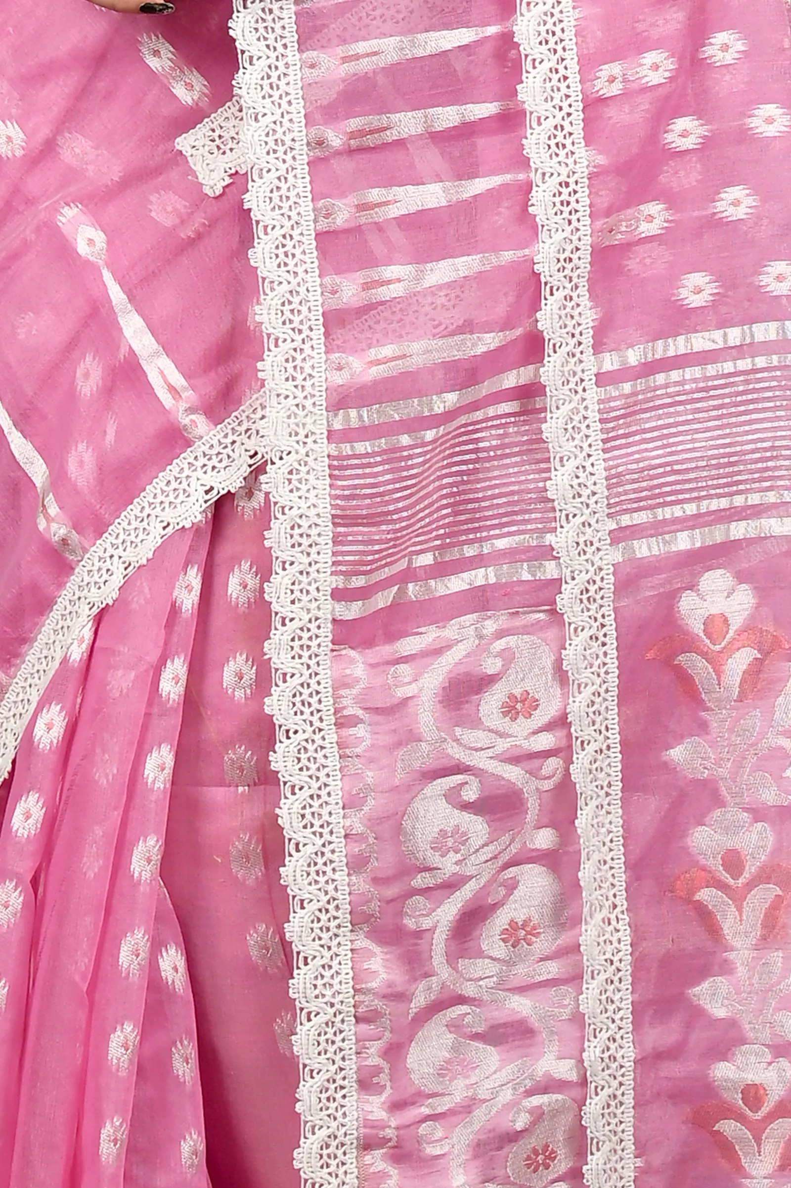 DipDiya Blended Cotton Baby Pink Fipui Wrapped in Heritage Jamdani Sarees