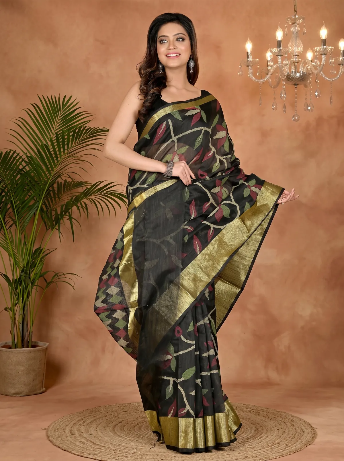 DipDiya Blended Cotton Black Narento The Bengali Classic Handloom Sarees