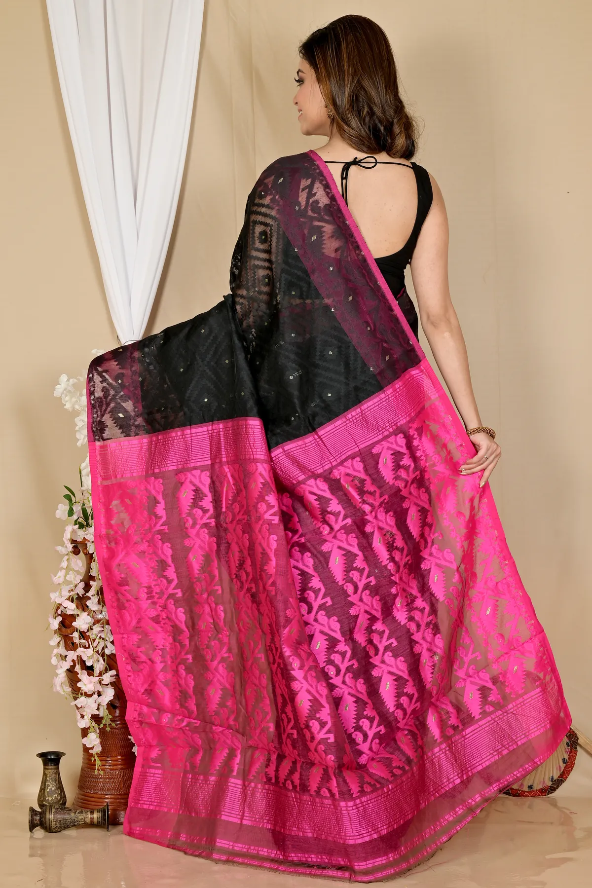 DipDiya Blended Cotton Black Purple Krokai A Legacy Woven Jamdani Sarees