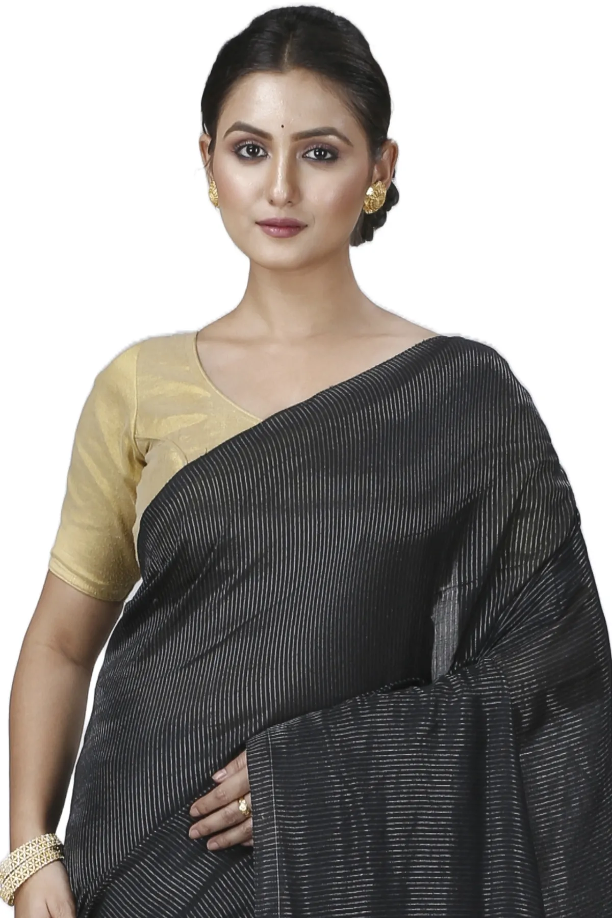 DipDiya Blended Cotton Black Tama Wrapped in Heritage Handloom Sarees