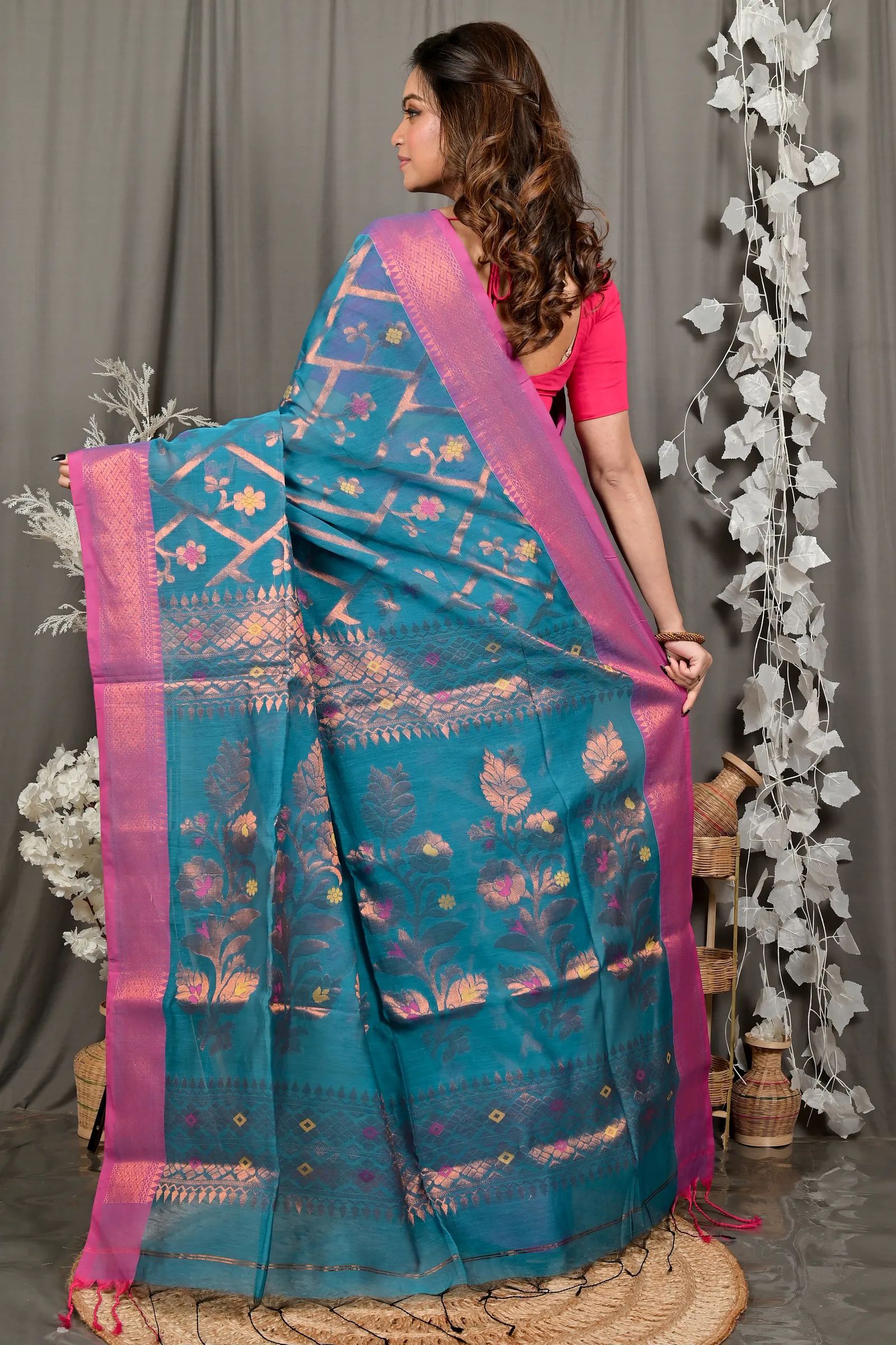 DipDiya Blended Cotton Blue Dinui Heritage of Bengal Handloom Sarees