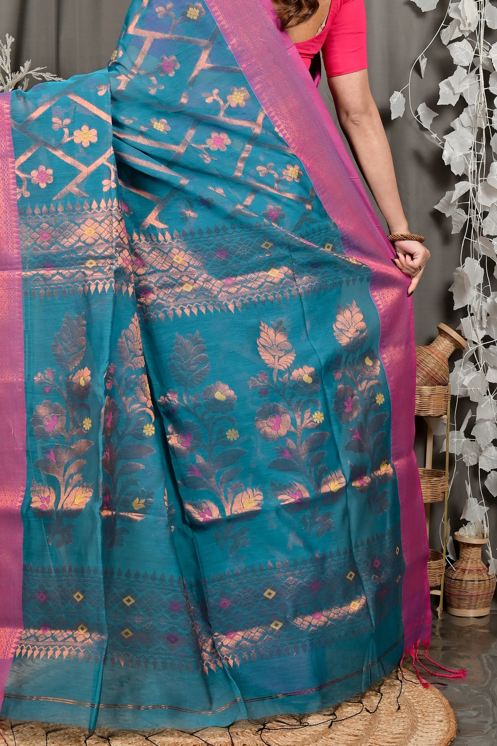 DipDiya Blended Cotton Blue Dinui Heritage of Bengal Handloom Sarees