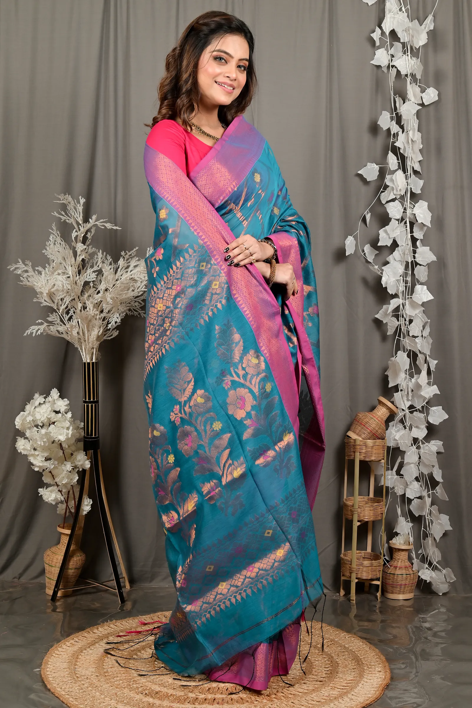 DipDiya Blended Cotton Blue Dinui Heritage of Bengal Handloom Sarees