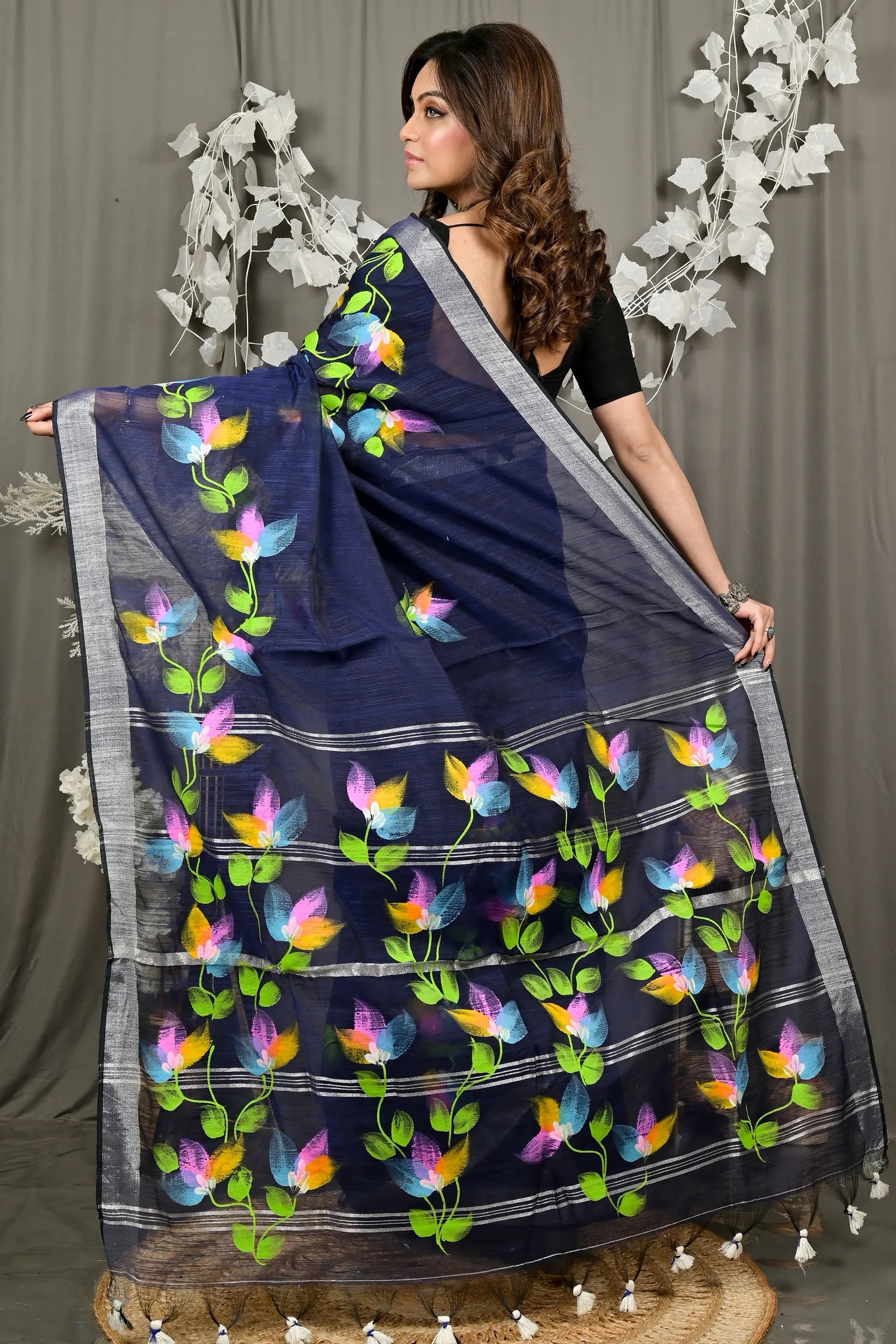 DipDiya Blended Cotton Blue Finesi Heritage You Can Wear Hand Painted Sarees