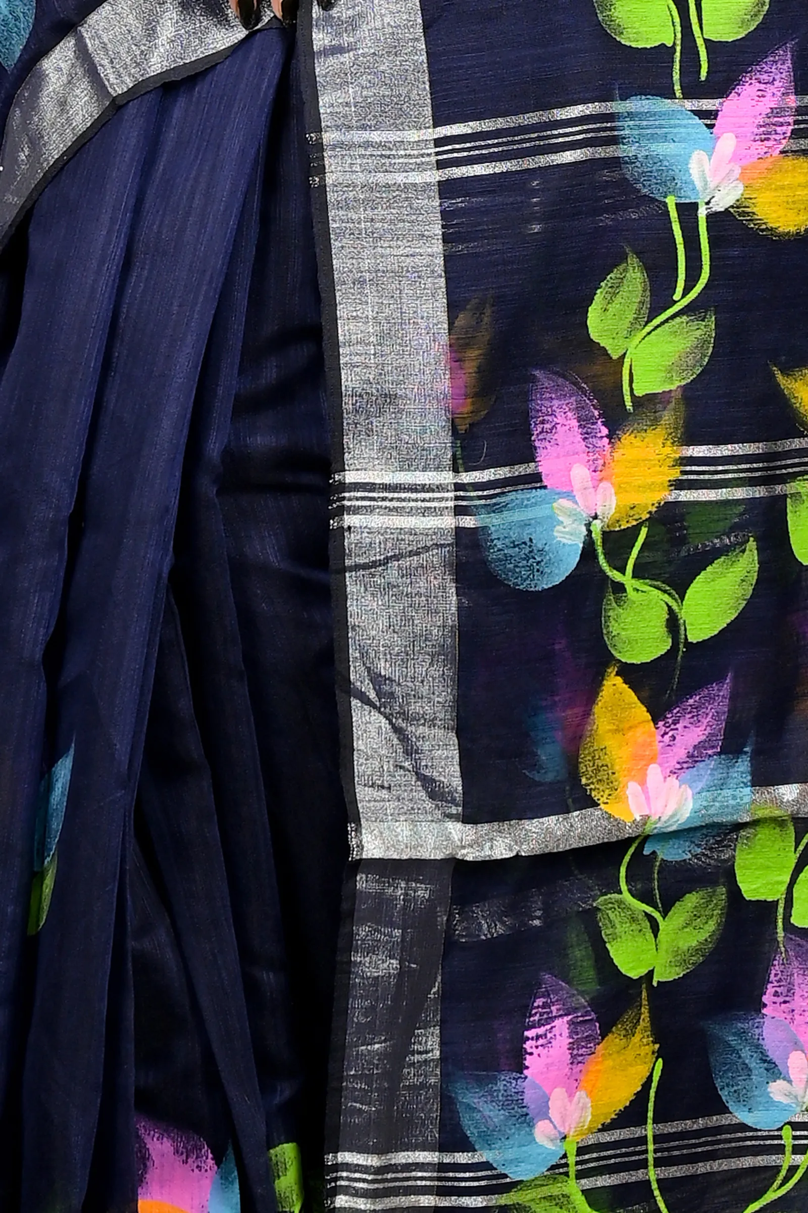 DipDiya Blended Cotton Blue Finesi Heritage You Can Wear Hand Painted Sarees