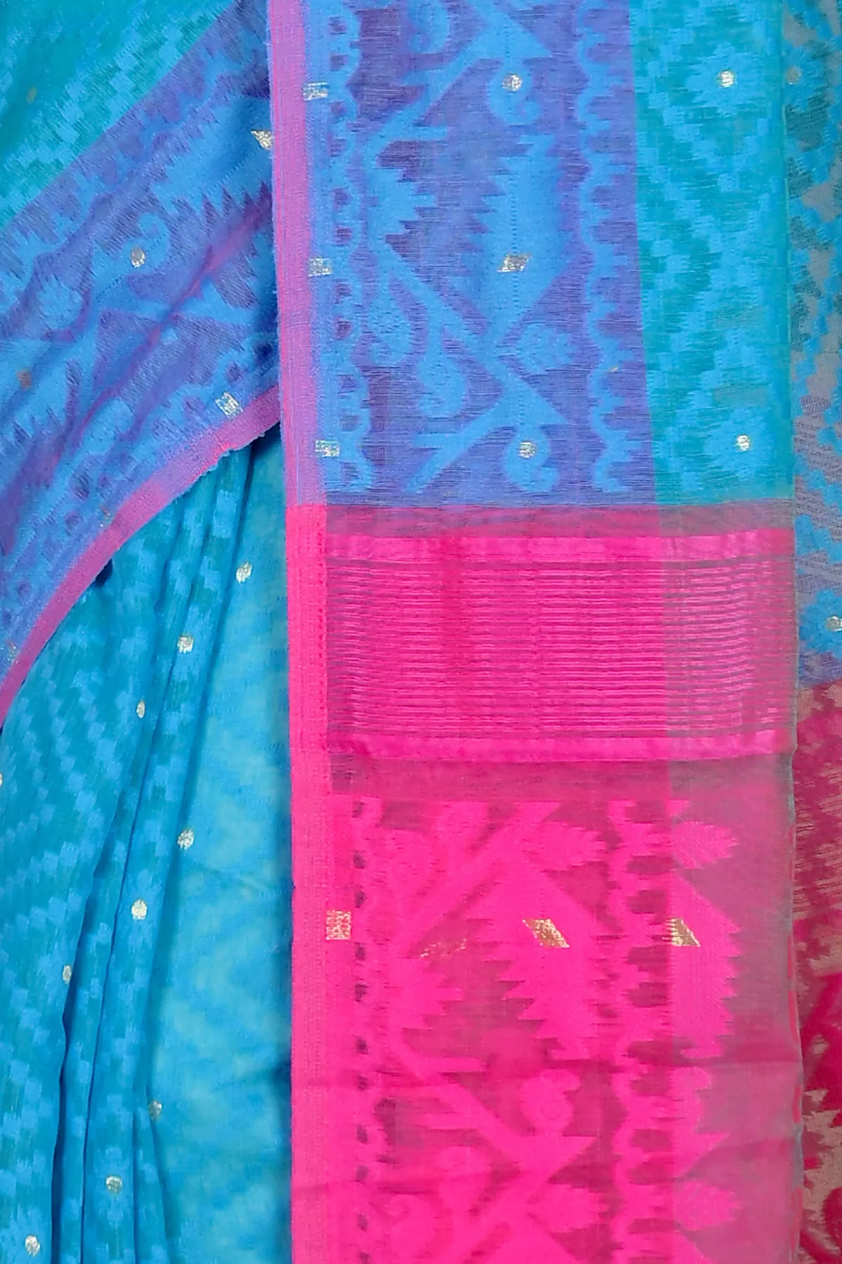 DipDiya Blended Cotton Blue Purple Krokai Artisan Crafted Jamdani Sarees