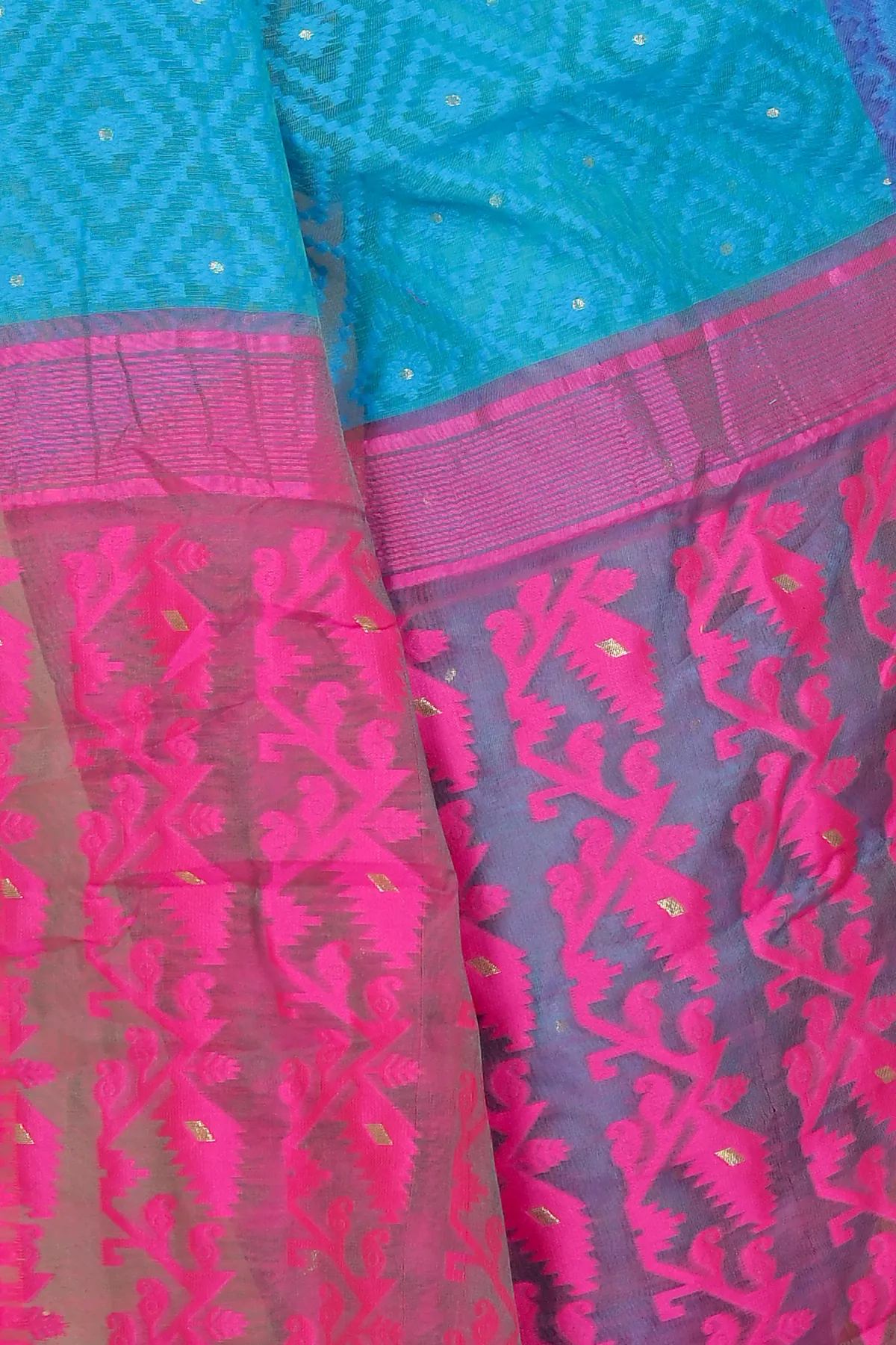 DipDiya Blended Cotton Blue Purple Krokai Artisan Crafted Jamdani Sarees