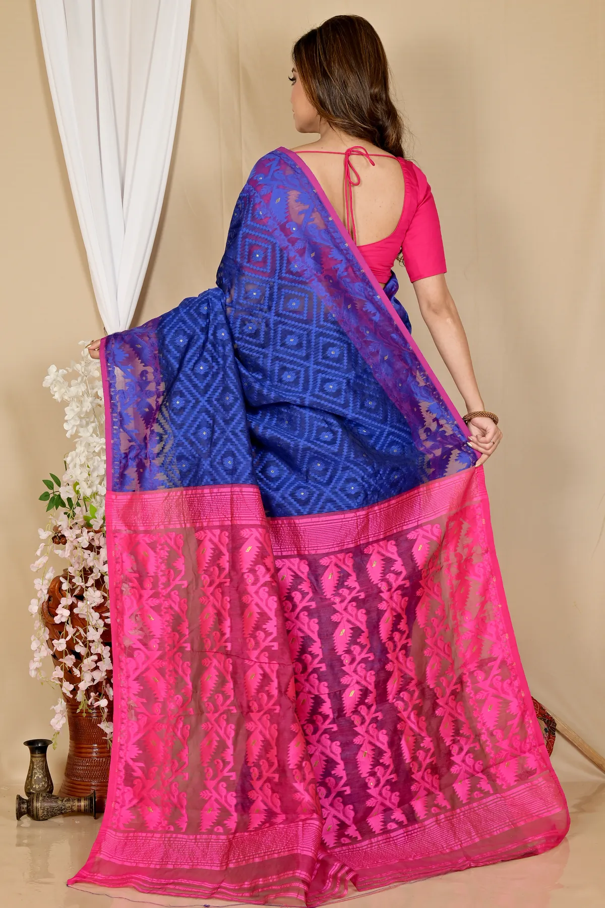 DipDiya Blended Cotton Blue Purple Krokai Bengal in Every Thread Jamdani Sarees