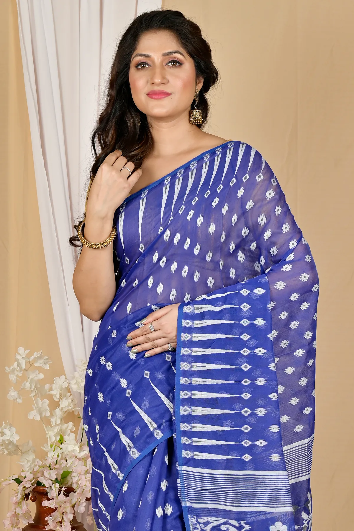 DipDiya Blended Cotton Blue Rapial Heritage You Can Wear Jamdani Sarees