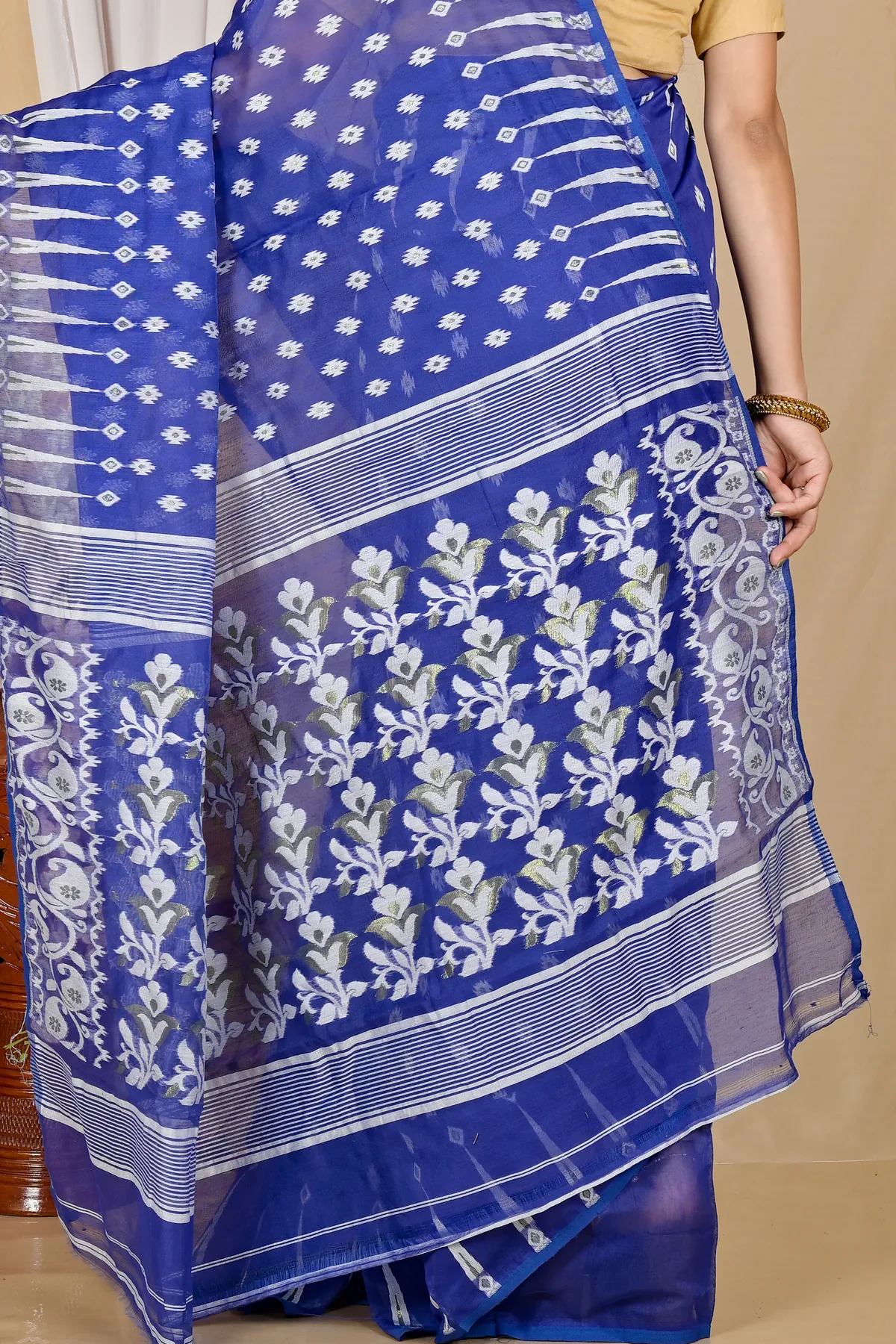 DipDiya Blended Cotton Blue Rapial Heritage You Can Wear Jamdani Sarees