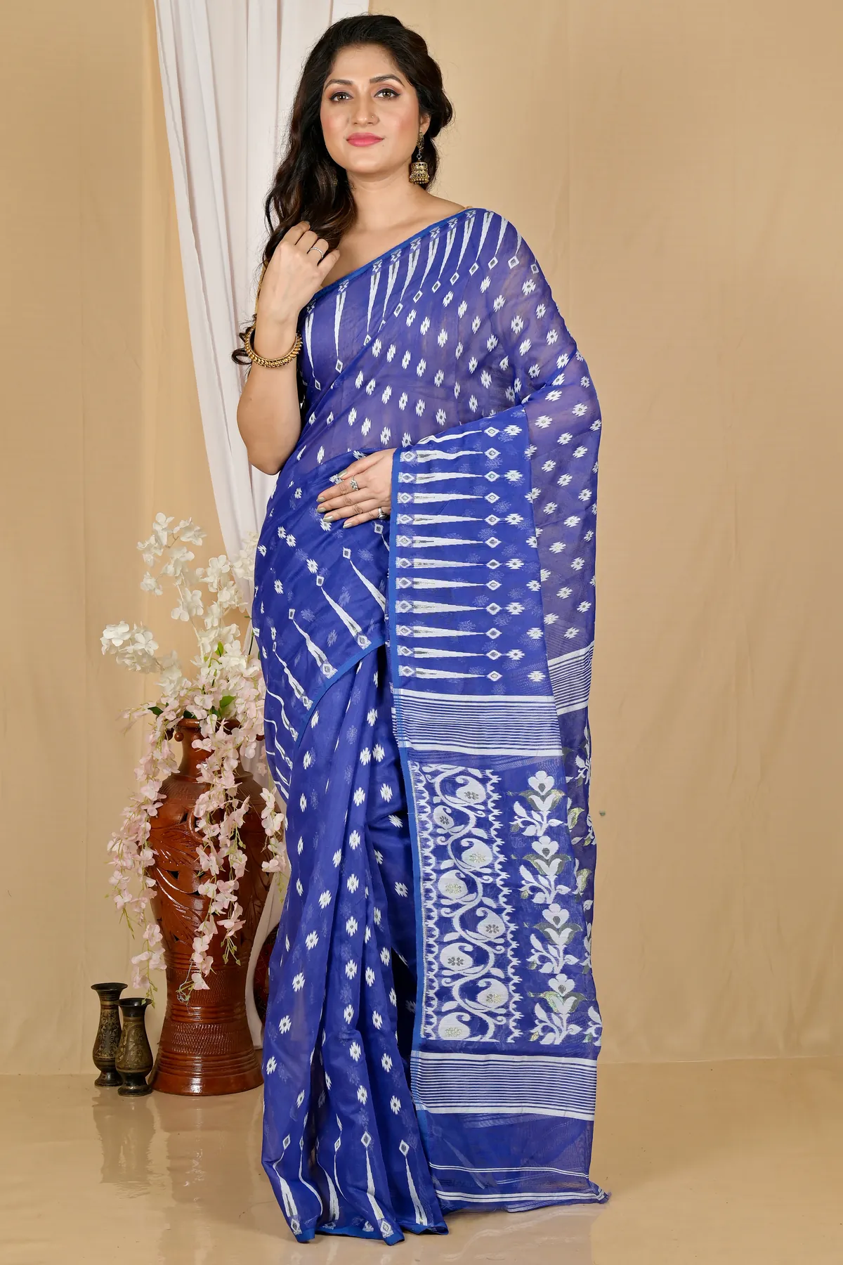 DipDiya Blended Cotton Blue Rapial Heritage You Can Wear Jamdani Sarees