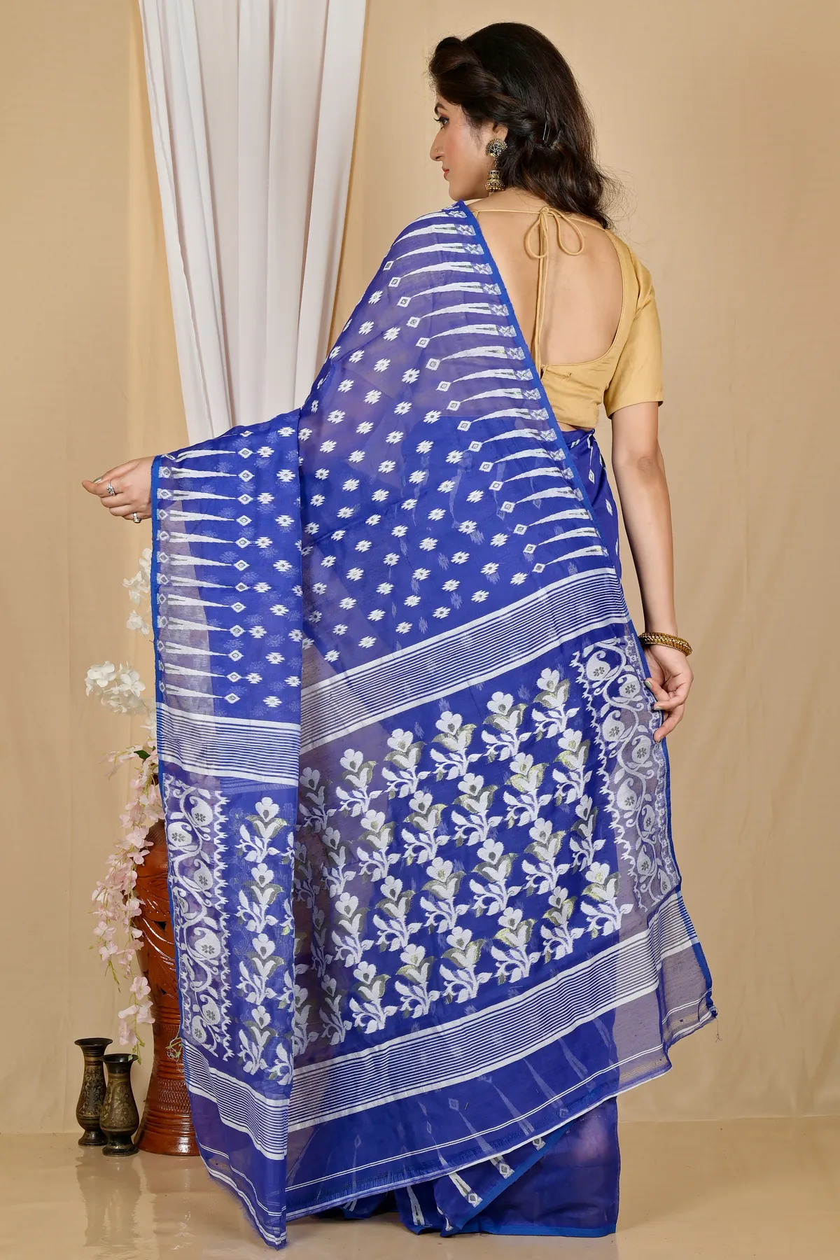 DipDiya Blended Cotton Blue Rapial Heritage You Can Wear Jamdani Sarees