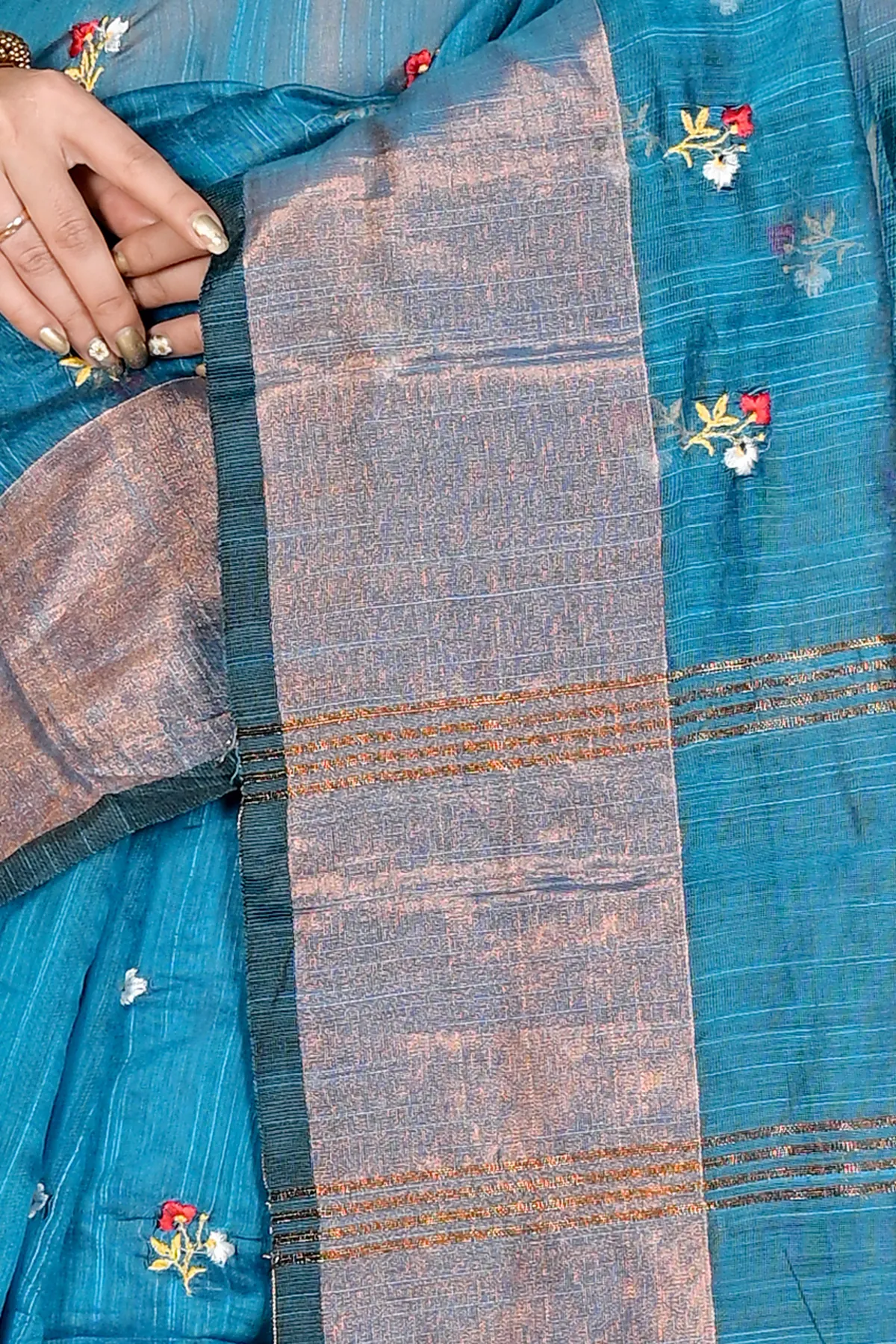 DipDiya Blended Cotton Blue Slabaka Moli Artisan Woven Handloom Sarees