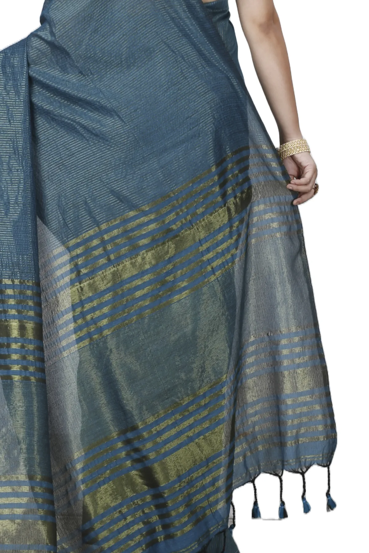 DipDiya Blended Cotton Botel Green Tama Traditional Bengali Handloom Sarees