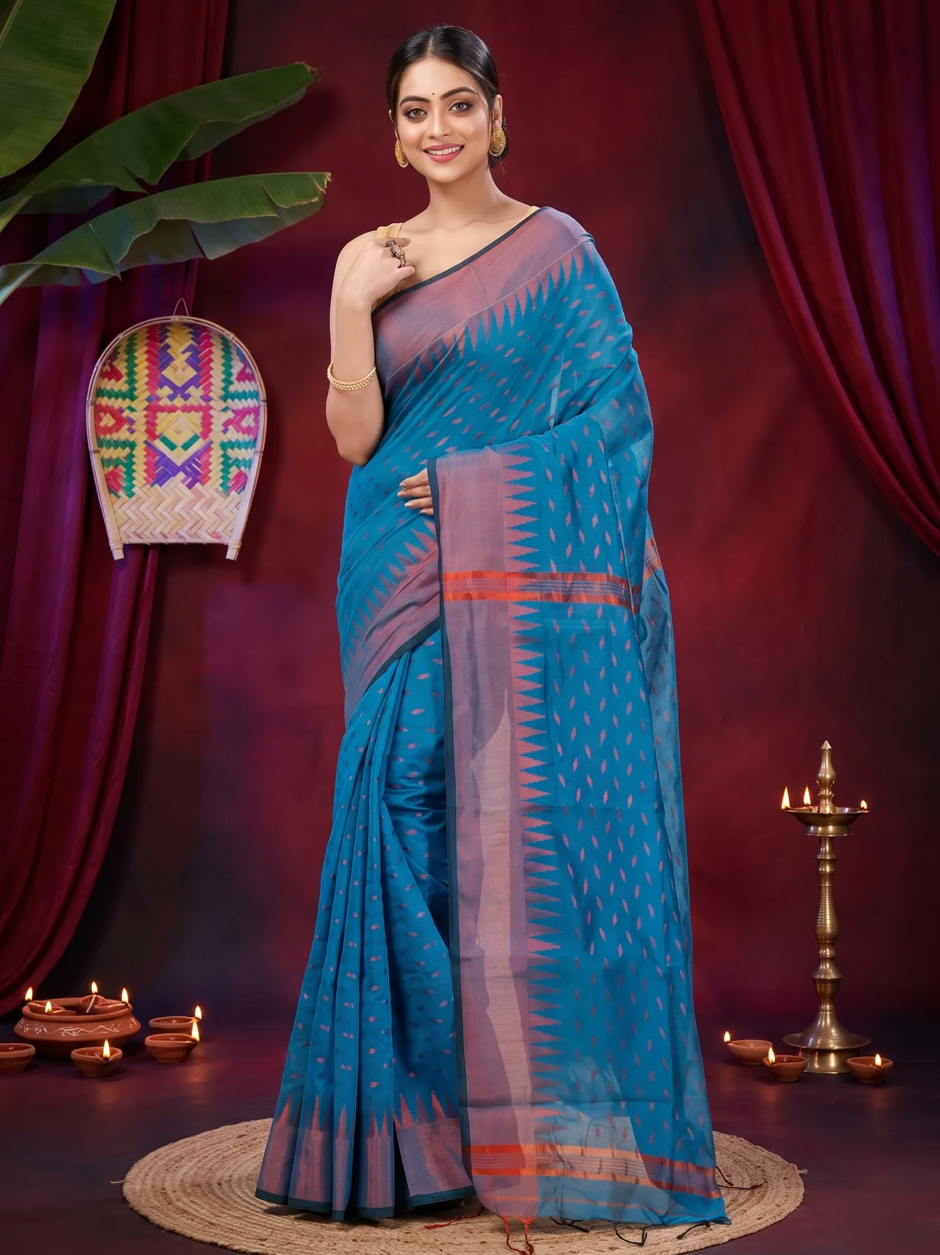 DipDiya Blended Cotton Bottle Green Prisha Heritage Elegance Handloom Sarees