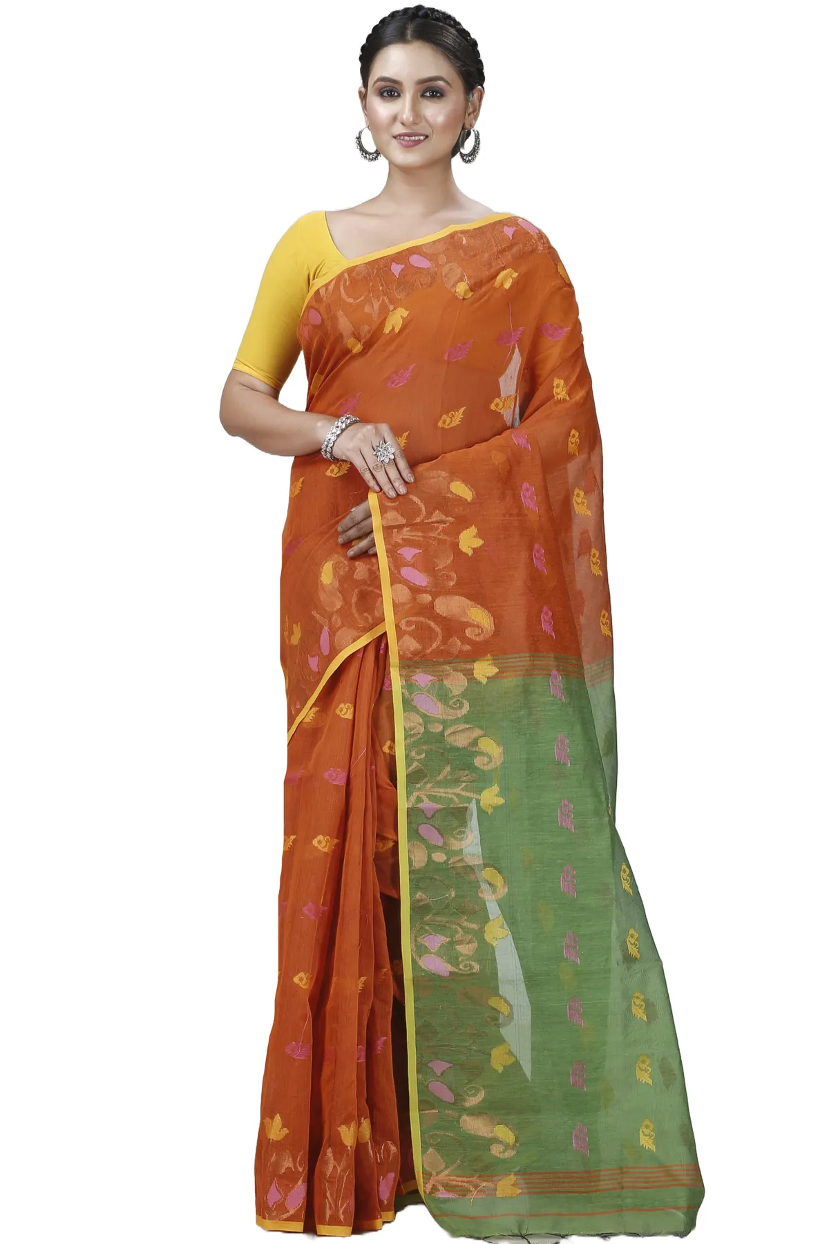DipDiya Blended Cotton Brown Banu Artisan Woven Handloom Sarees