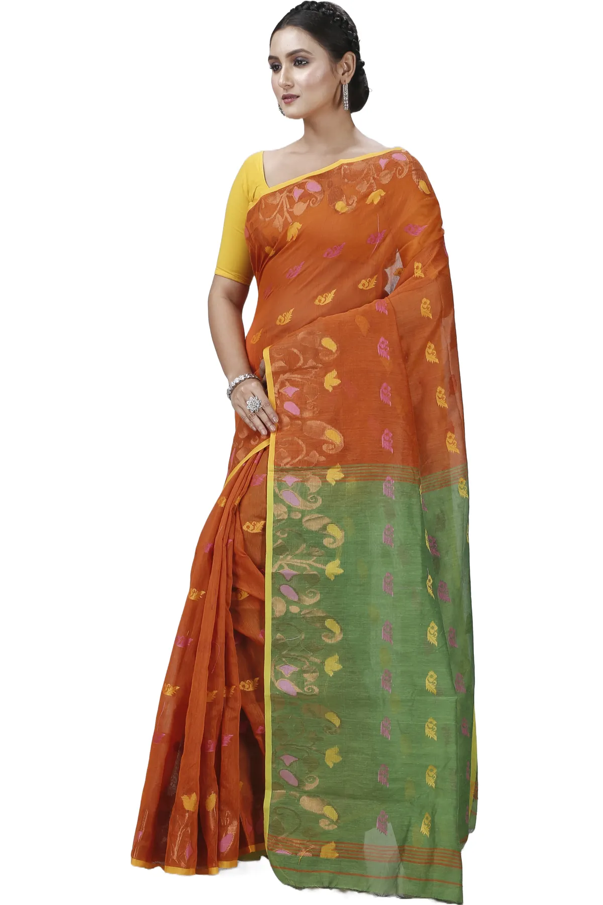 DipDiya Blended Cotton Brown Banu Artisan Woven Handloom Sarees