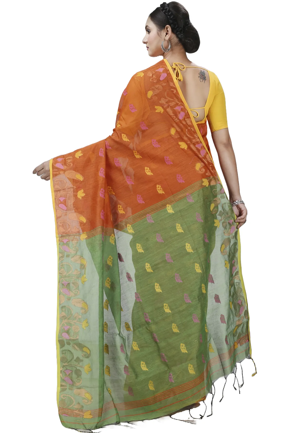 DipDiya Blended Cotton Brown Banu Artisan Woven Handloom Sarees