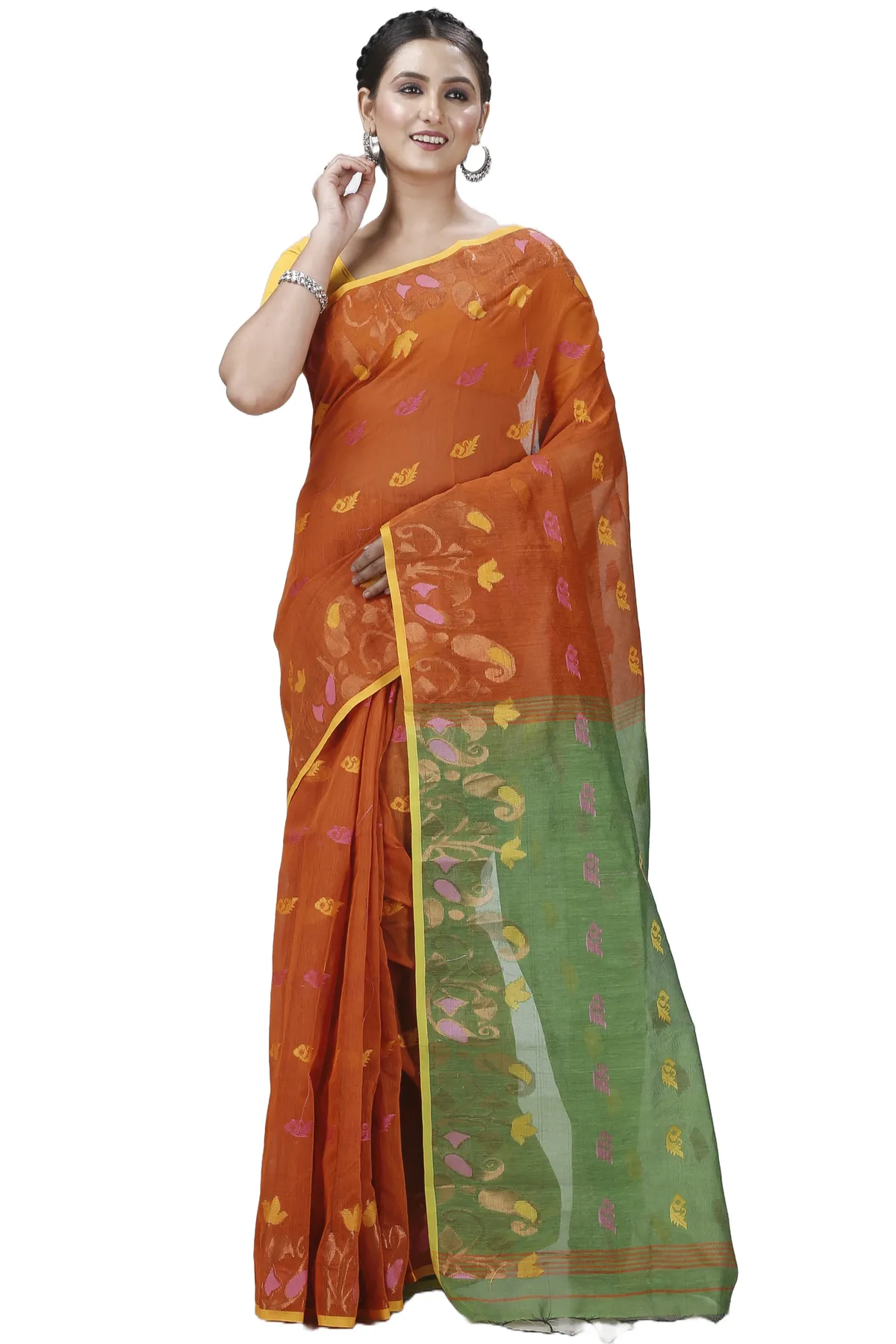 DipDiya Blended Cotton Brown Banu Artisan Woven Handloom Sarees