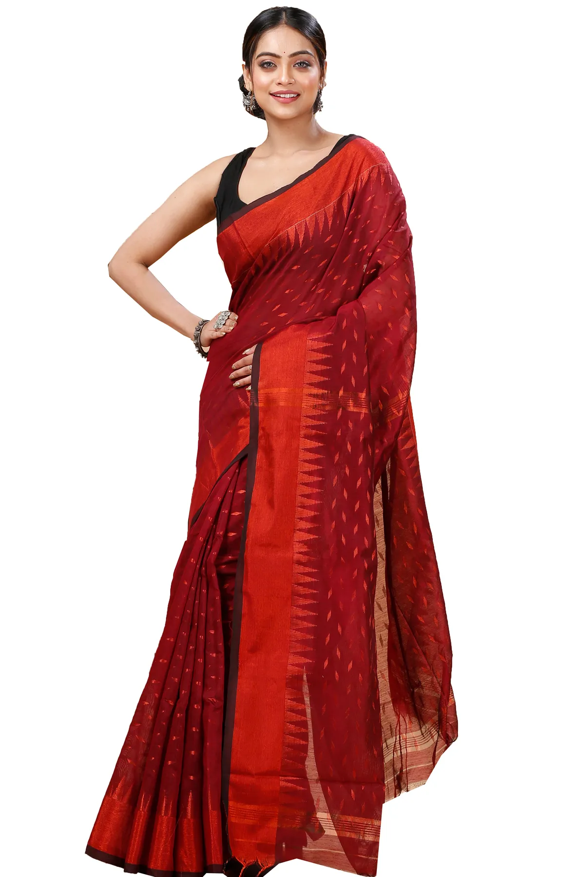 DipDiya Blended Cotton Brown Prisha Pure Bengali Grace Handloom Sarees