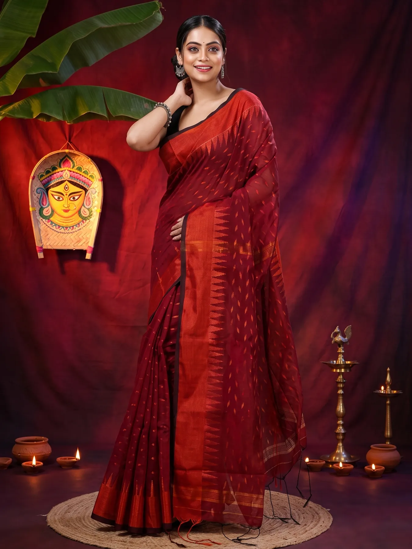 DipDiya Blended Cotton Brown Prisha Pure Bengali Grace Handloom Sarees