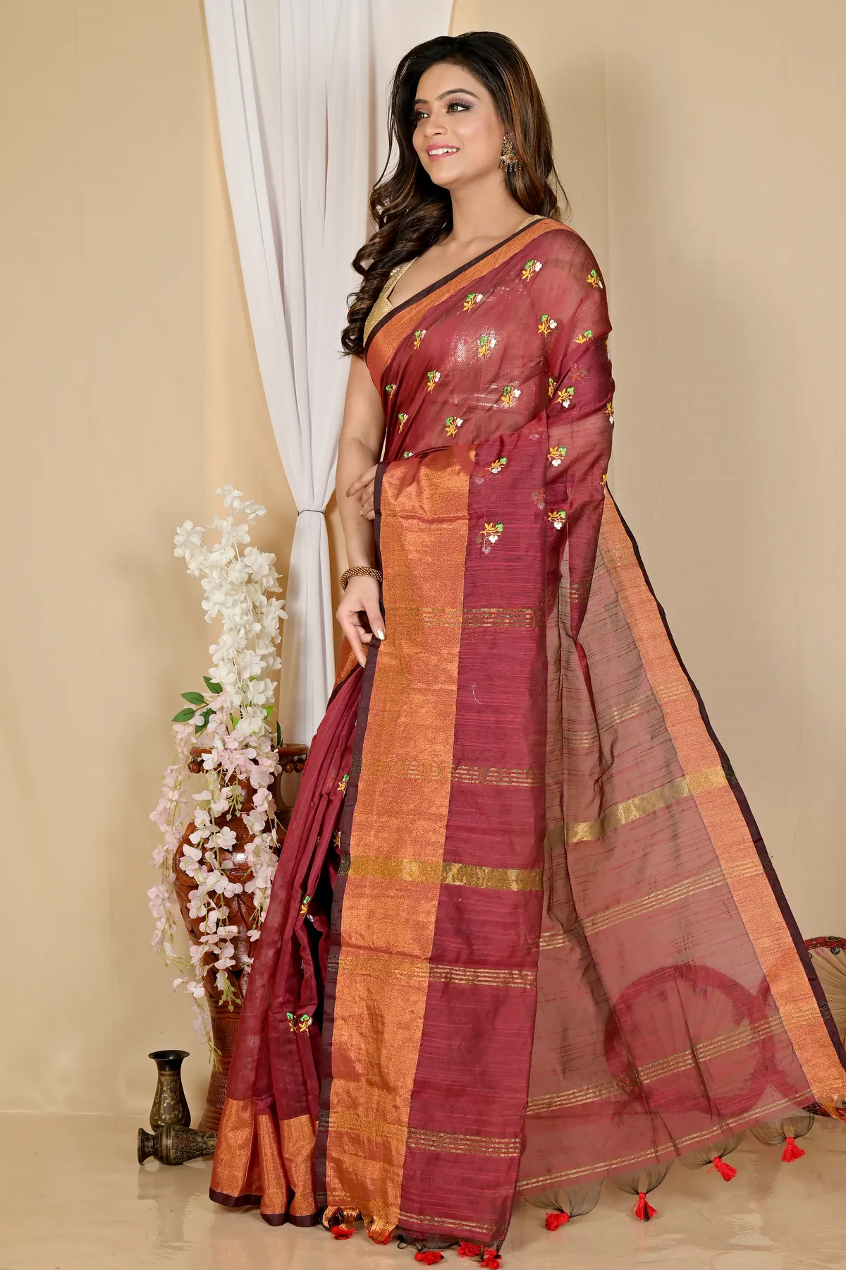 DipDiya Blended Cotton Brown Slabaka Moli A Legacy Woven Handloom Sarees