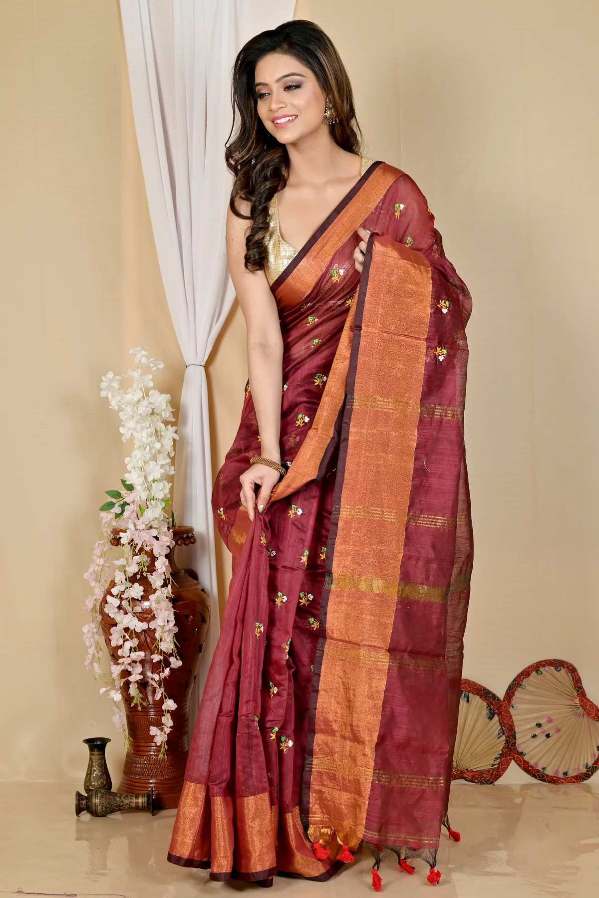 DipDiya Blended Cotton Brown Slabaka Moli A Legacy Woven Handloom Sarees
