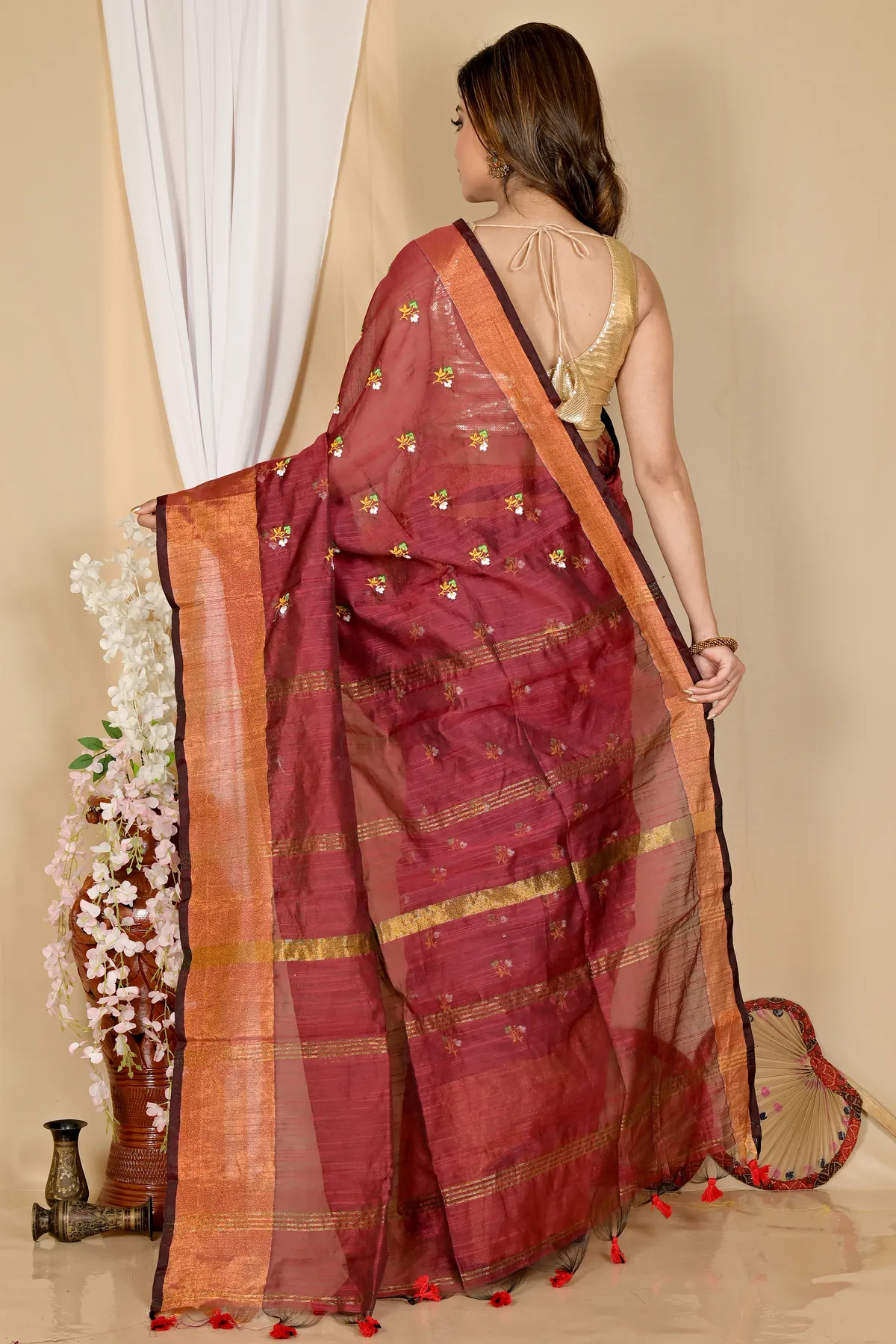 DipDiya Blended Cotton Brown Slabaka Moli A Legacy Woven Handloom Sarees