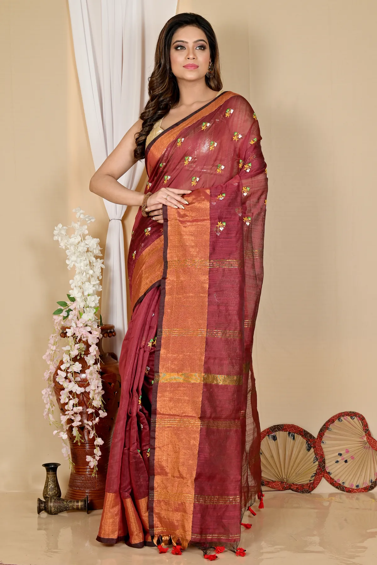 DipDiya Blended Cotton Brown Slabaka Moli A Legacy Woven Handloom Sarees