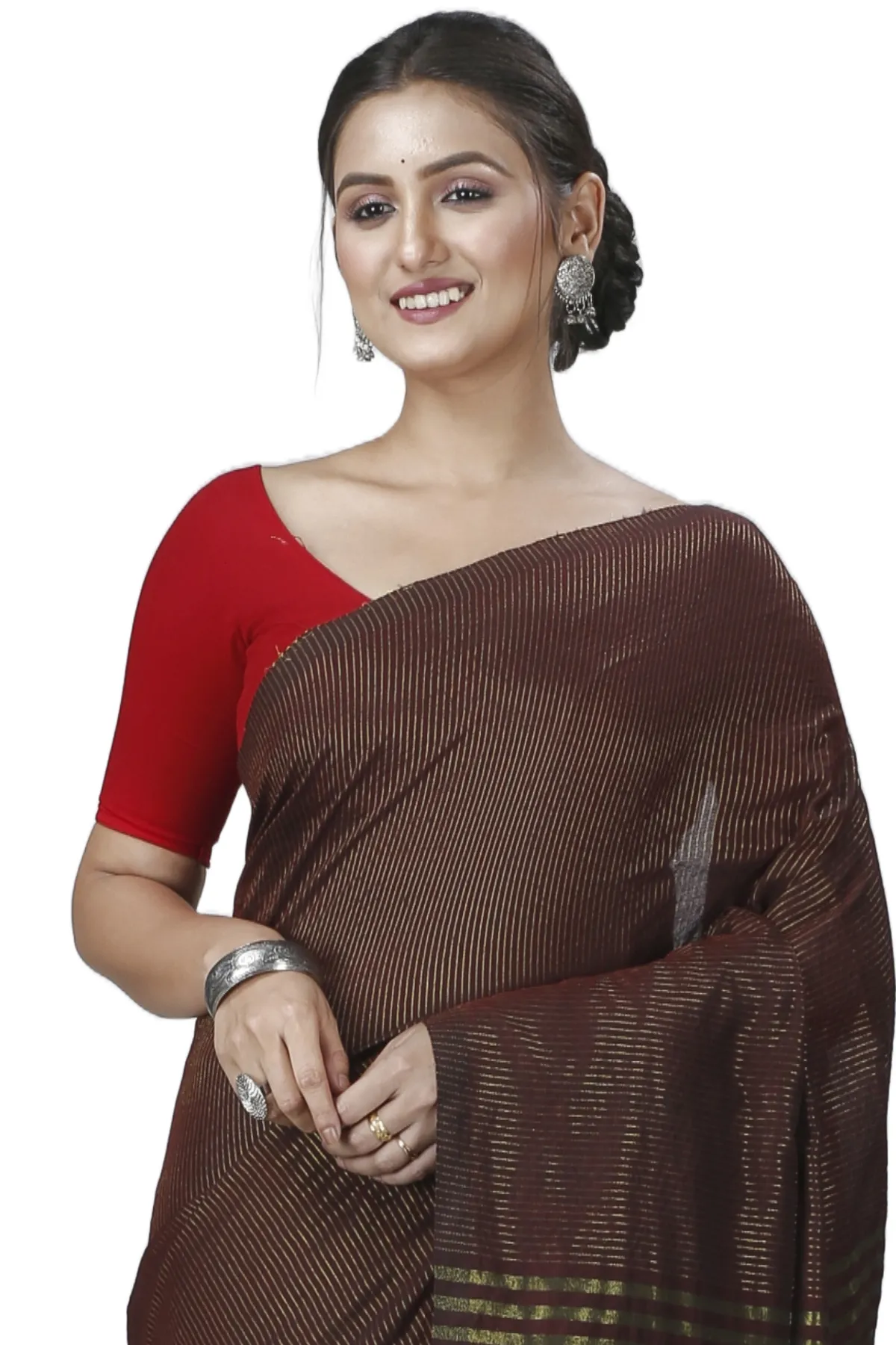 DipDiya Blended Cotton Brown Tama Woven with Love Handloom Sarees