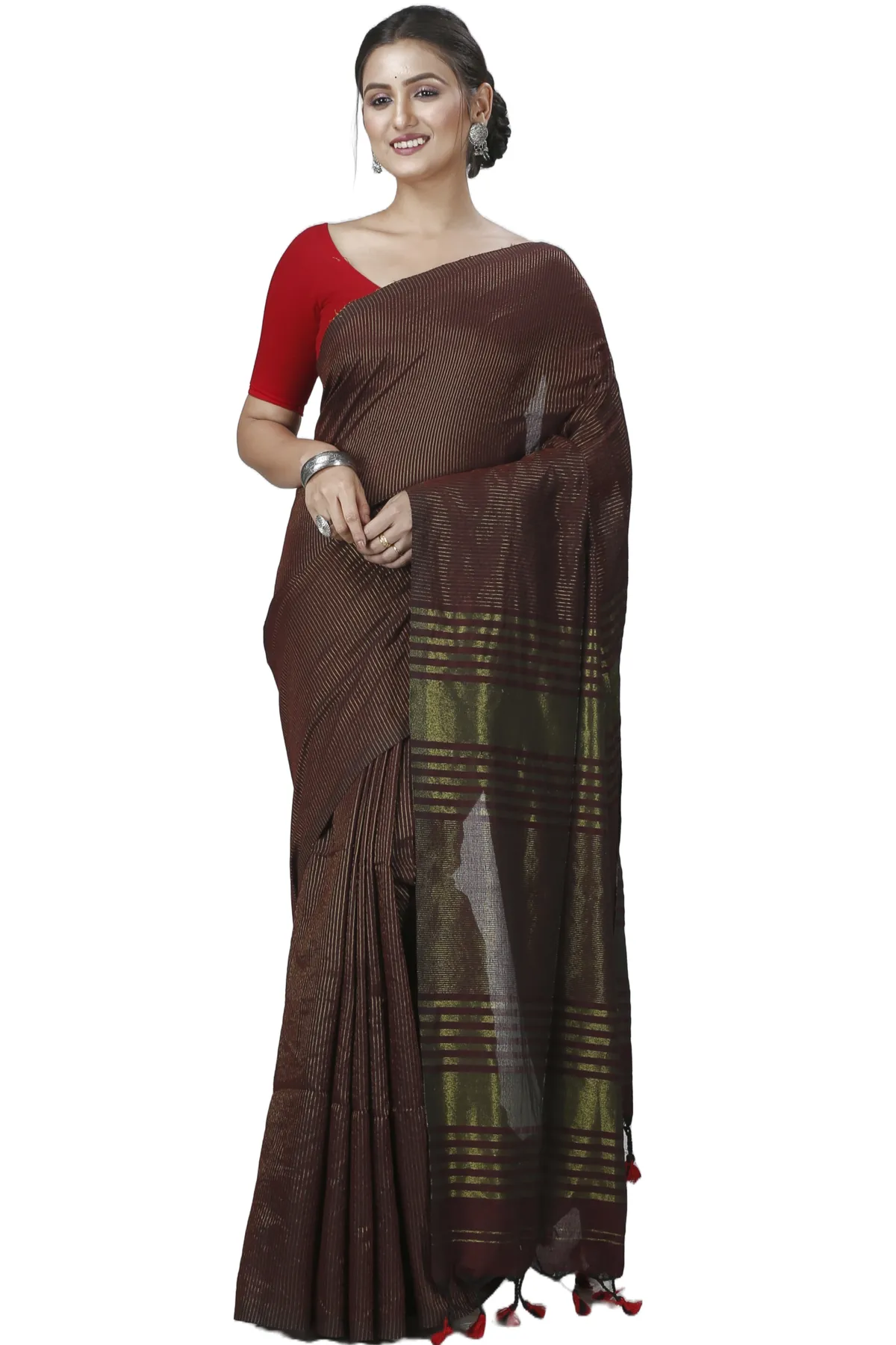 DipDiya Blended Cotton Brown Tama Woven with Love Handloom Sarees