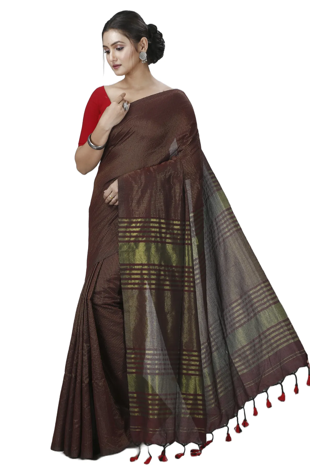 DipDiya Blended Cotton Brown Tama Woven with Love Handloom Sarees