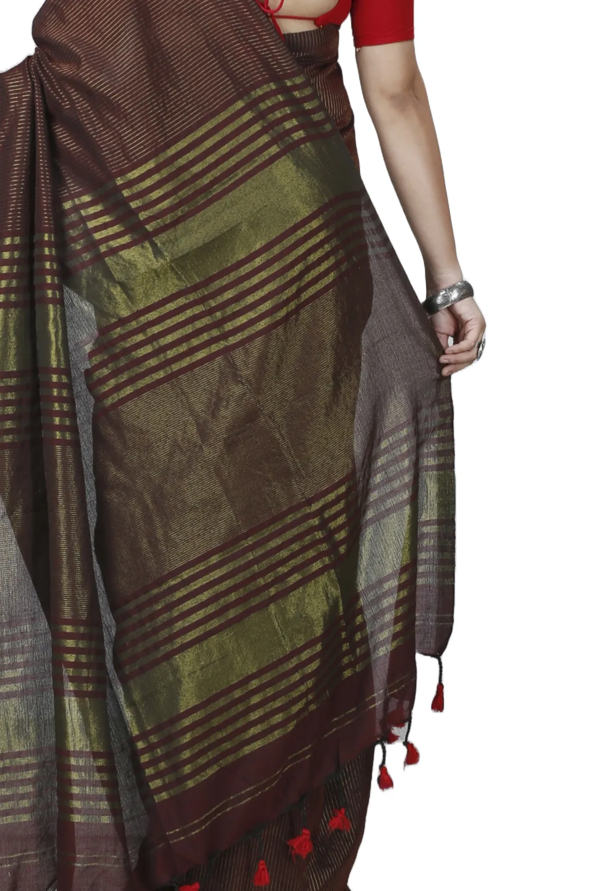 DipDiya Blended Cotton Brown Tama Woven with Love Handloom Sarees