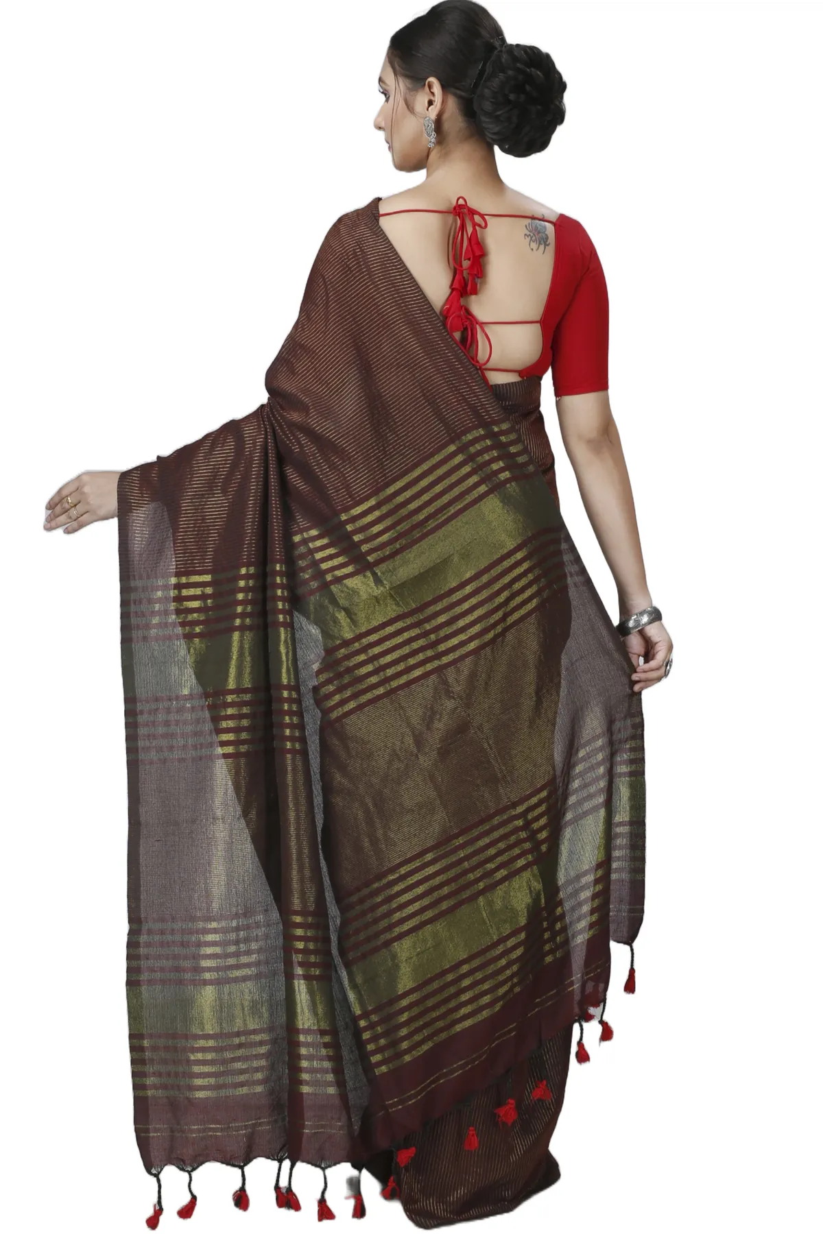 DipDiya Blended Cotton Brown Tama Woven with Love Handloom Sarees