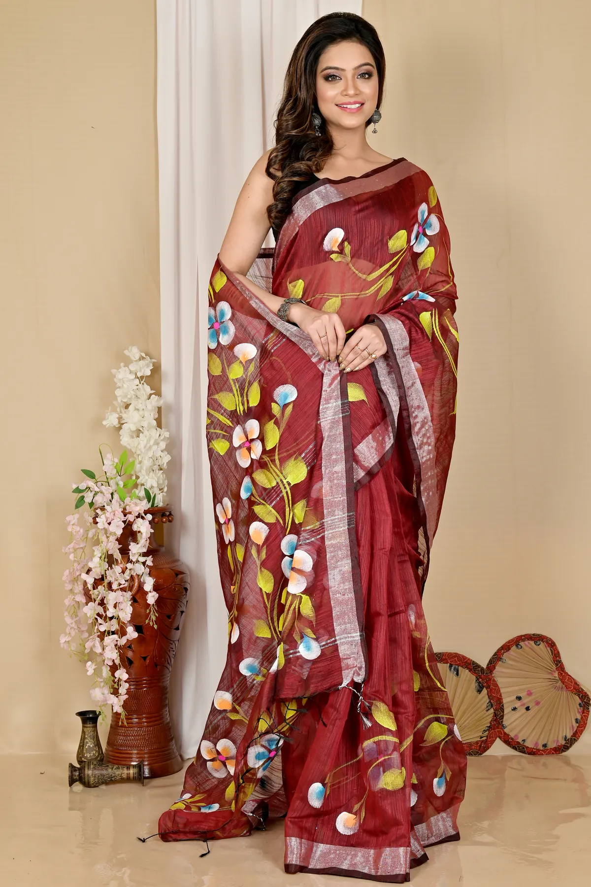 DipDiya Blended Cotton Brown Tanikato Loom to Love Hand Painted Sarees