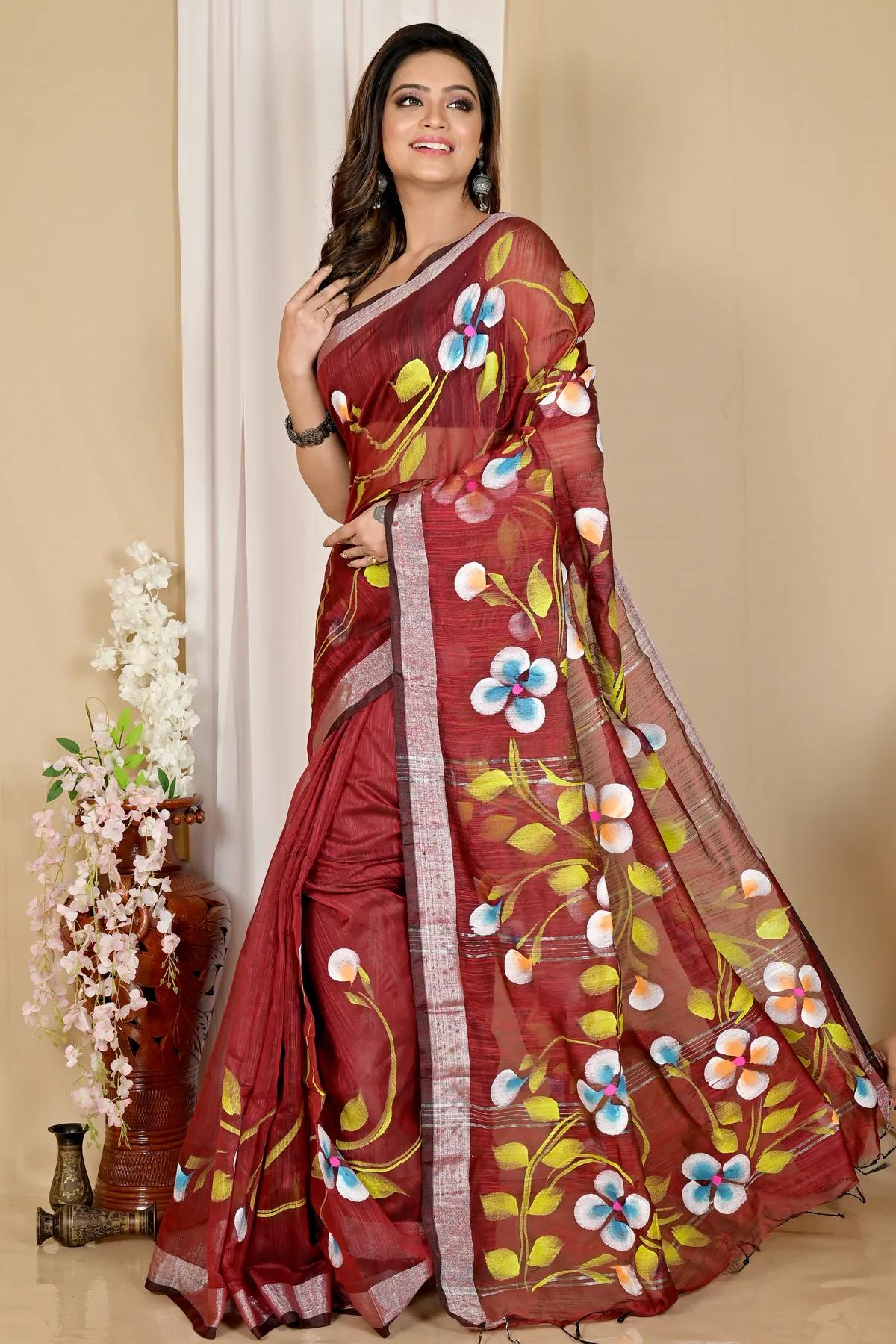 DipDiya Blended Cotton Brown Tanikato Loom to Love Hand Painted Sarees