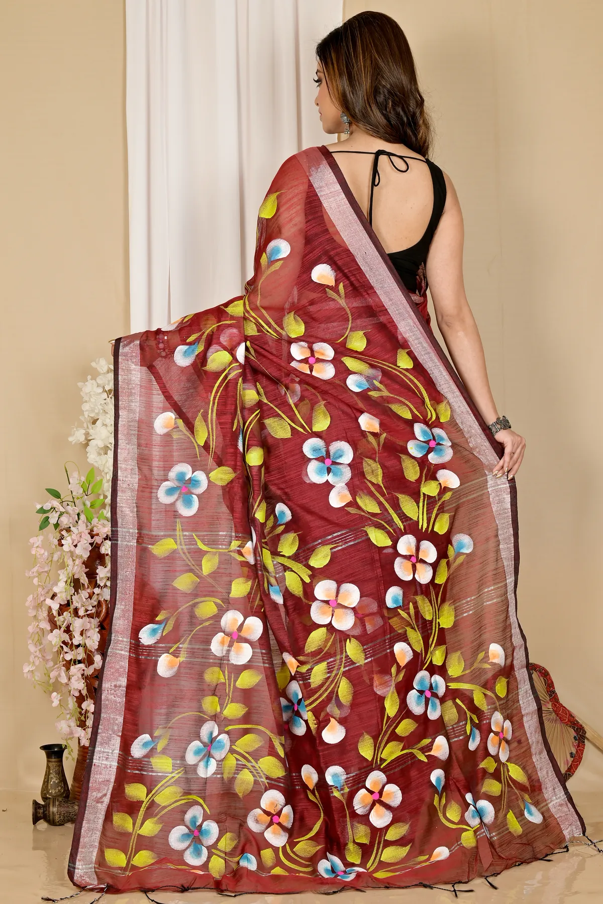 DipDiya Blended Cotton Brown Tanikato Loom to Love Hand Painted Sarees