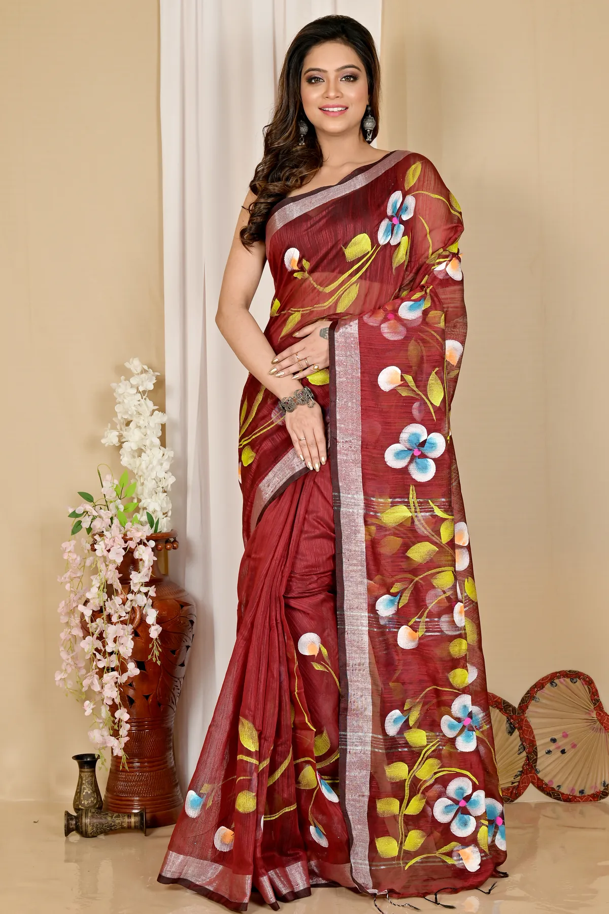 DipDiya Blended Cotton Brown Tanikato Loom to Love Hand Painted Sarees