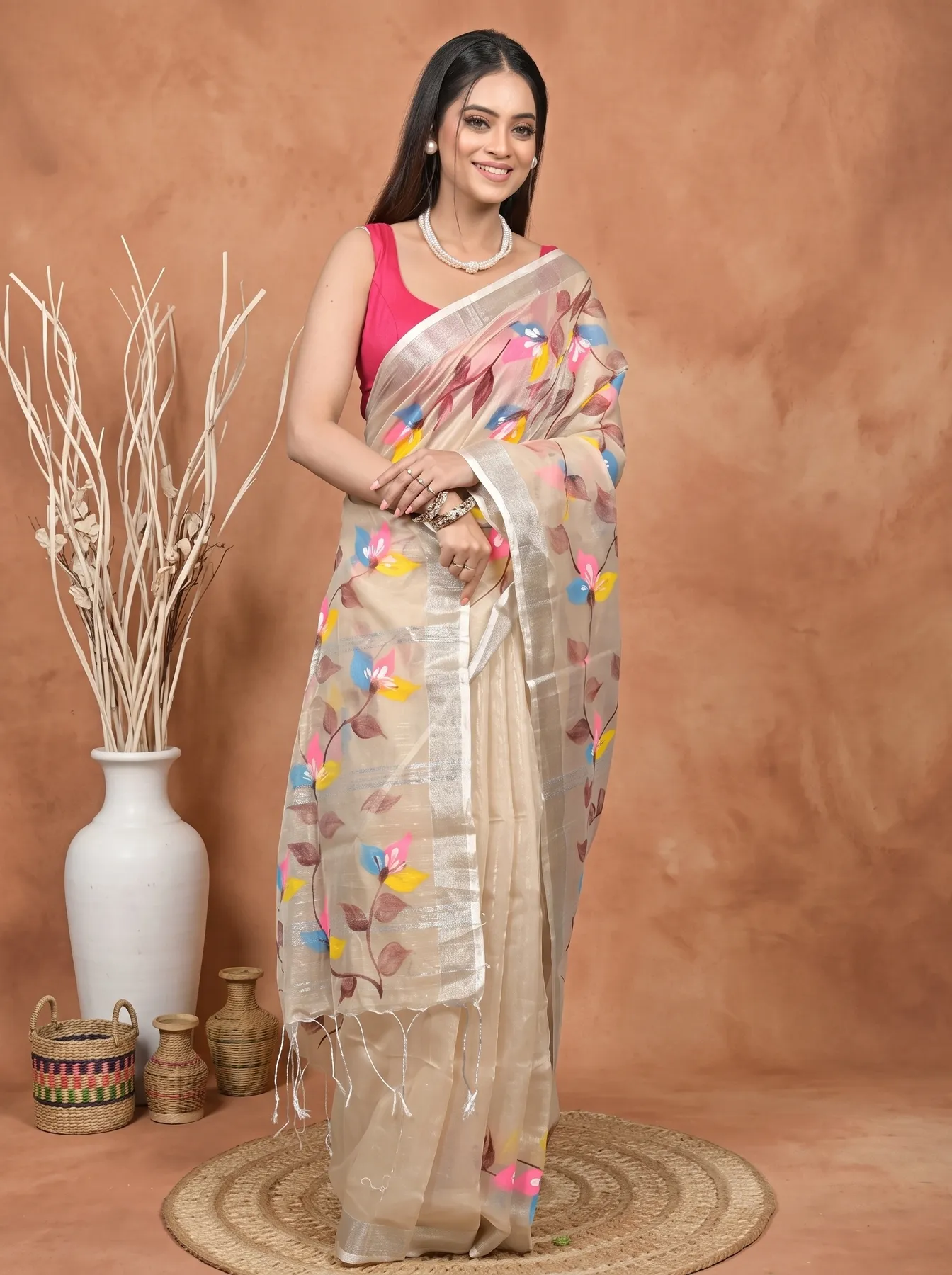 DipDiya Blended Cotton Cream Finesi Heritage of Bengali Hand Painted Sarees