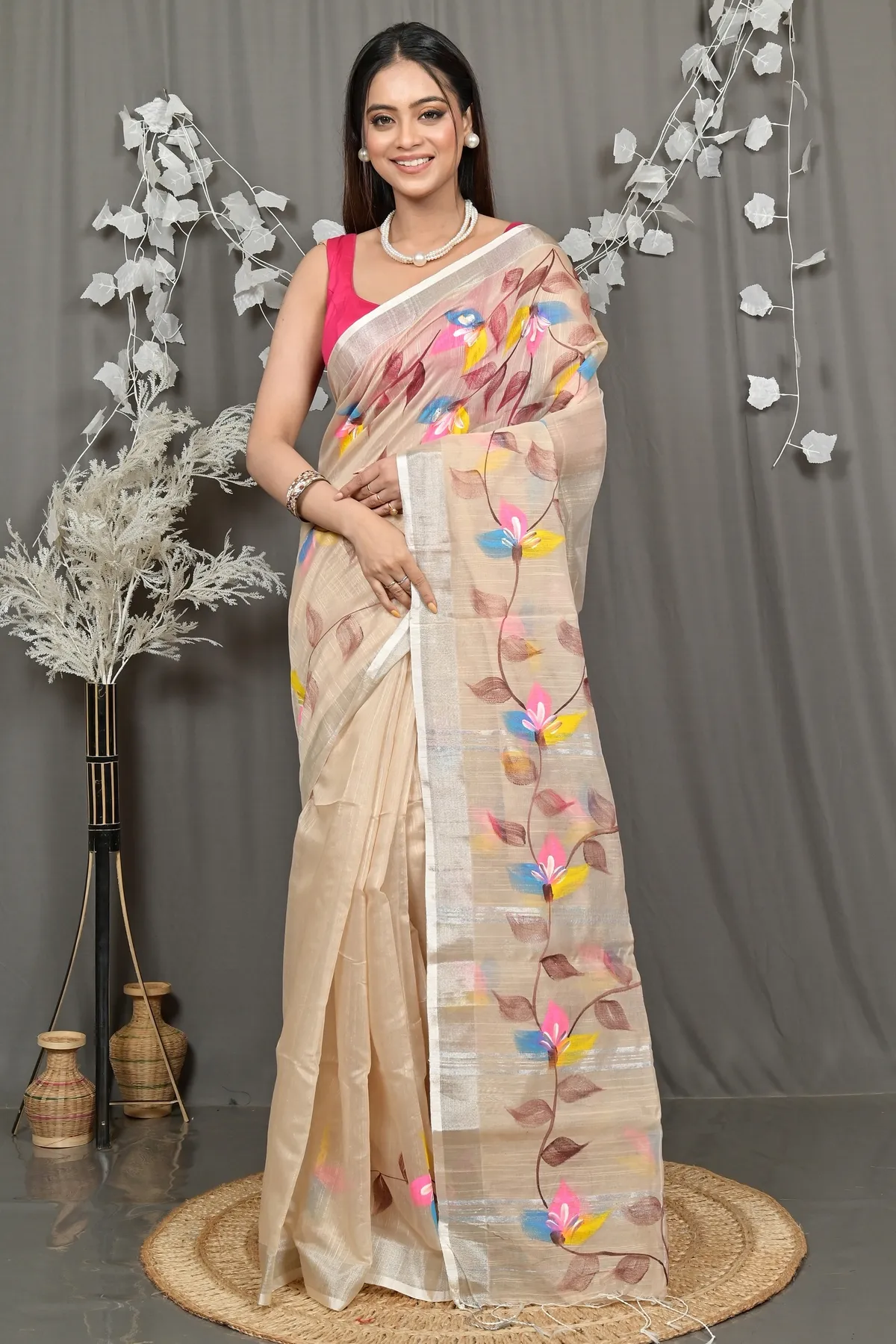 DipDiya Blended Cotton Cream Finesi Heritage of Bengali Hand Painted Sarees