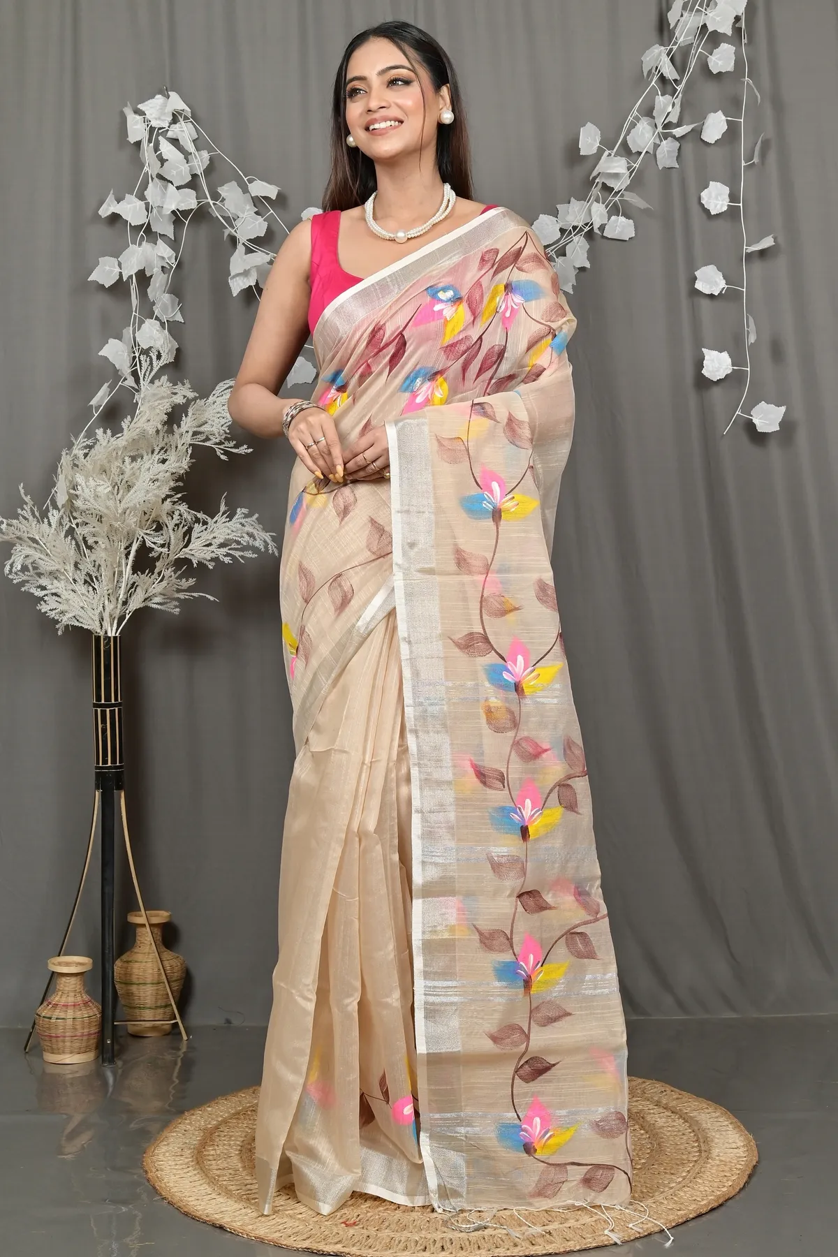 DipDiya Blended Cotton Cream Finesi Heritage of Bengali Hand Painted Sarees