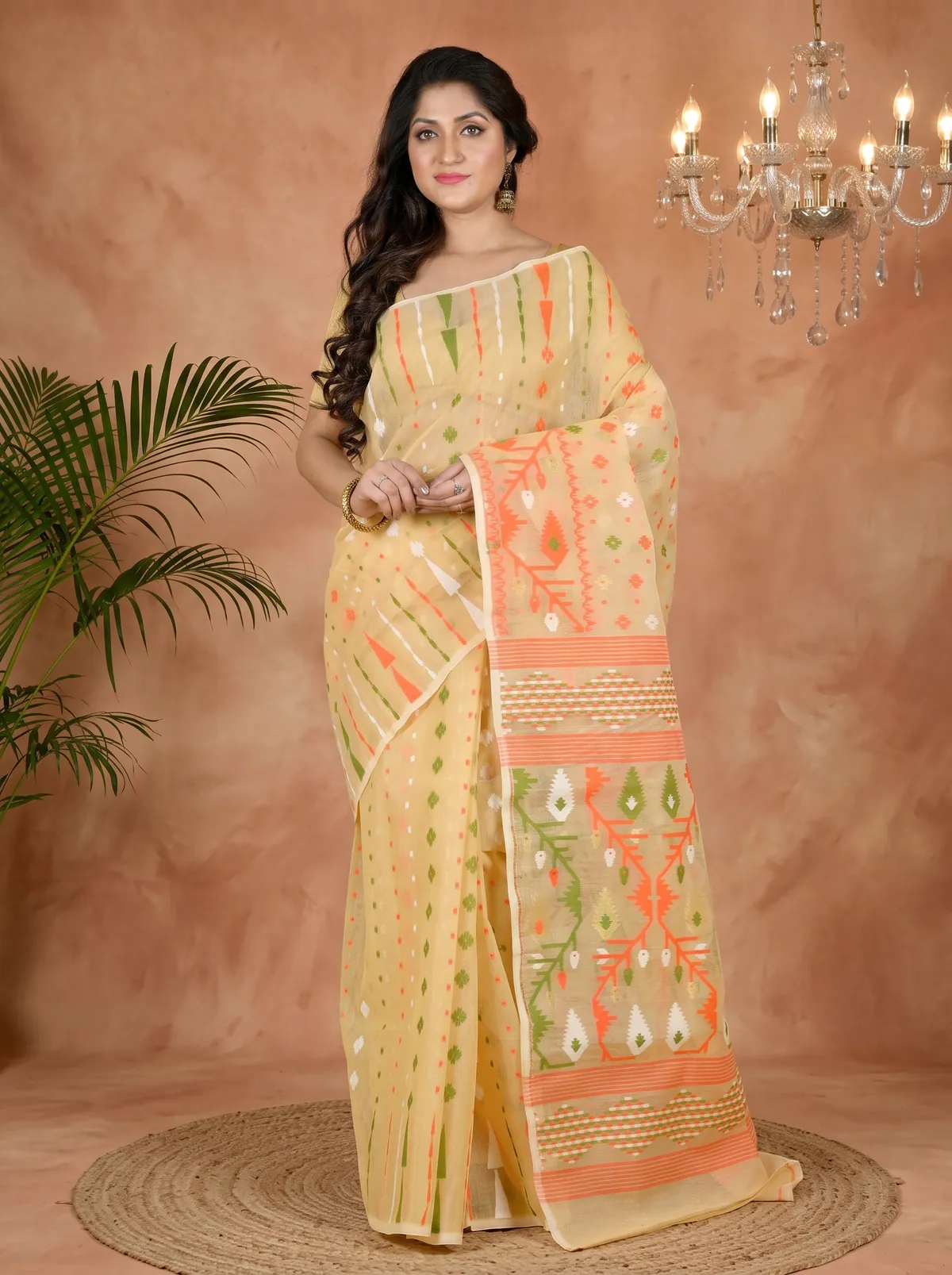 DipDiya Blended Cotton Cream Rapkol Tradition in Every Thread Jamdani Sarees