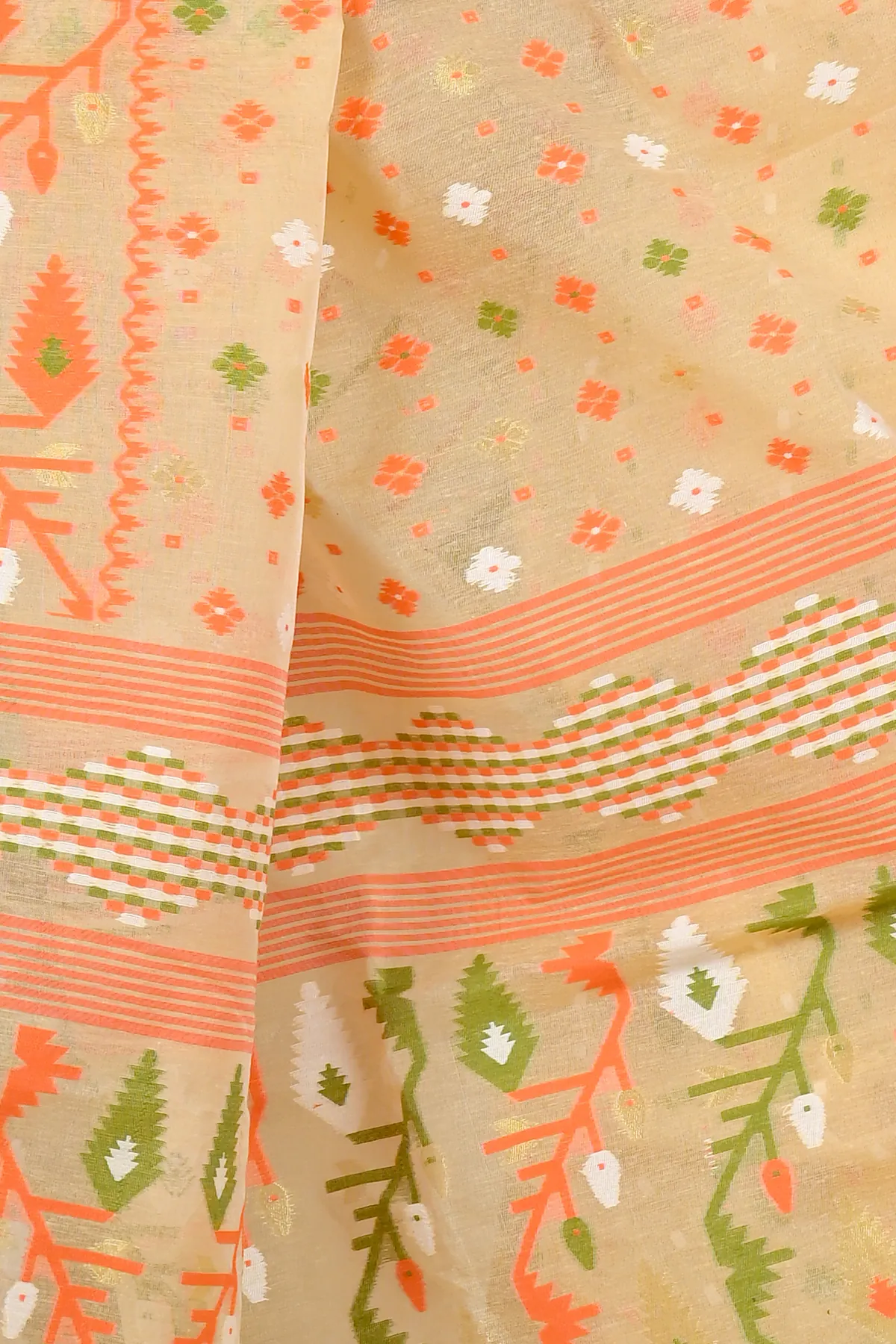DipDiya Blended Cotton Cream Rapkol Tradition in Every Thread Jamdani Sarees
