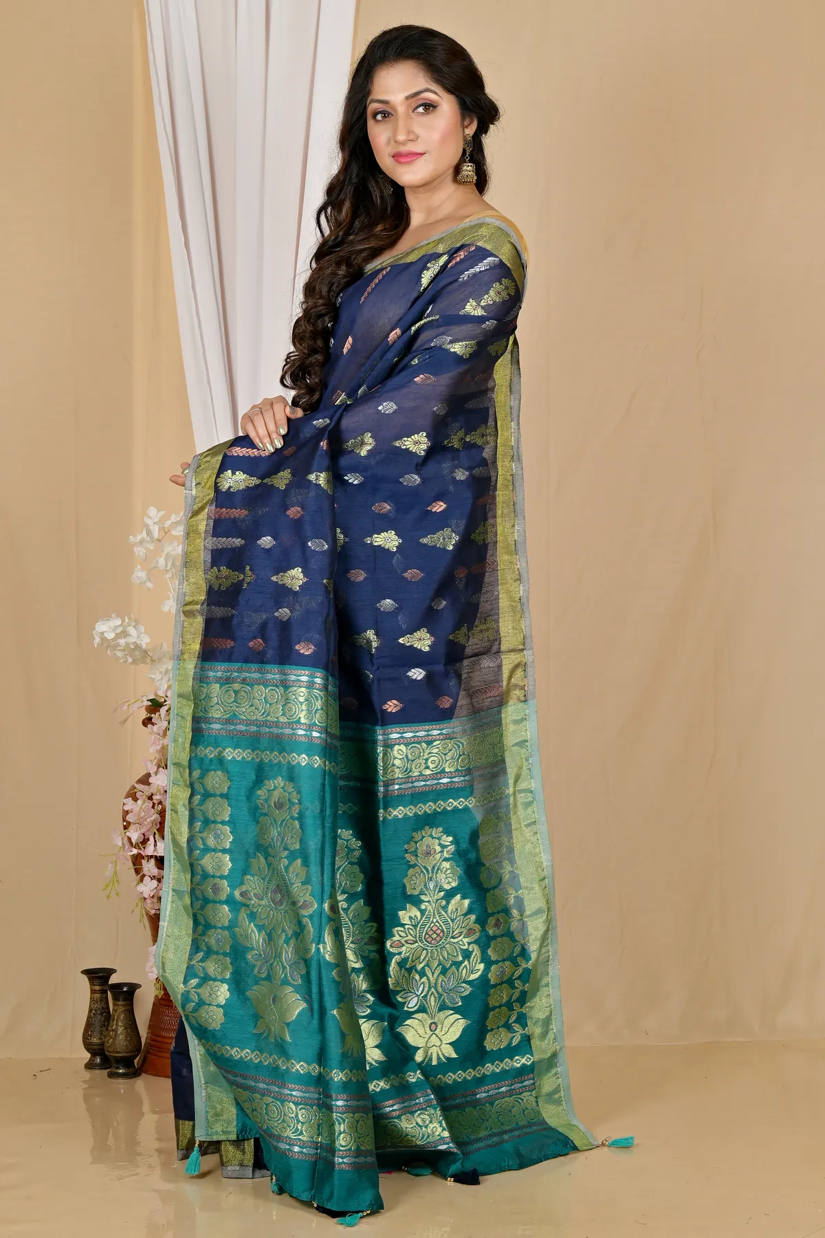 DipDiya Blended Cotton Dark Blue Samo Heritage Elegance Handloom Sarees
