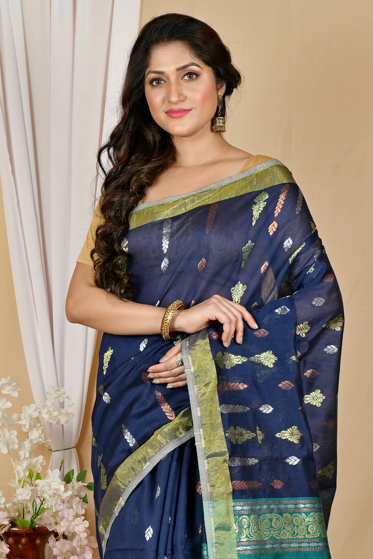 DipDiya Blended Cotton Dark Blue Samo Heritage Elegance Handloom Sarees