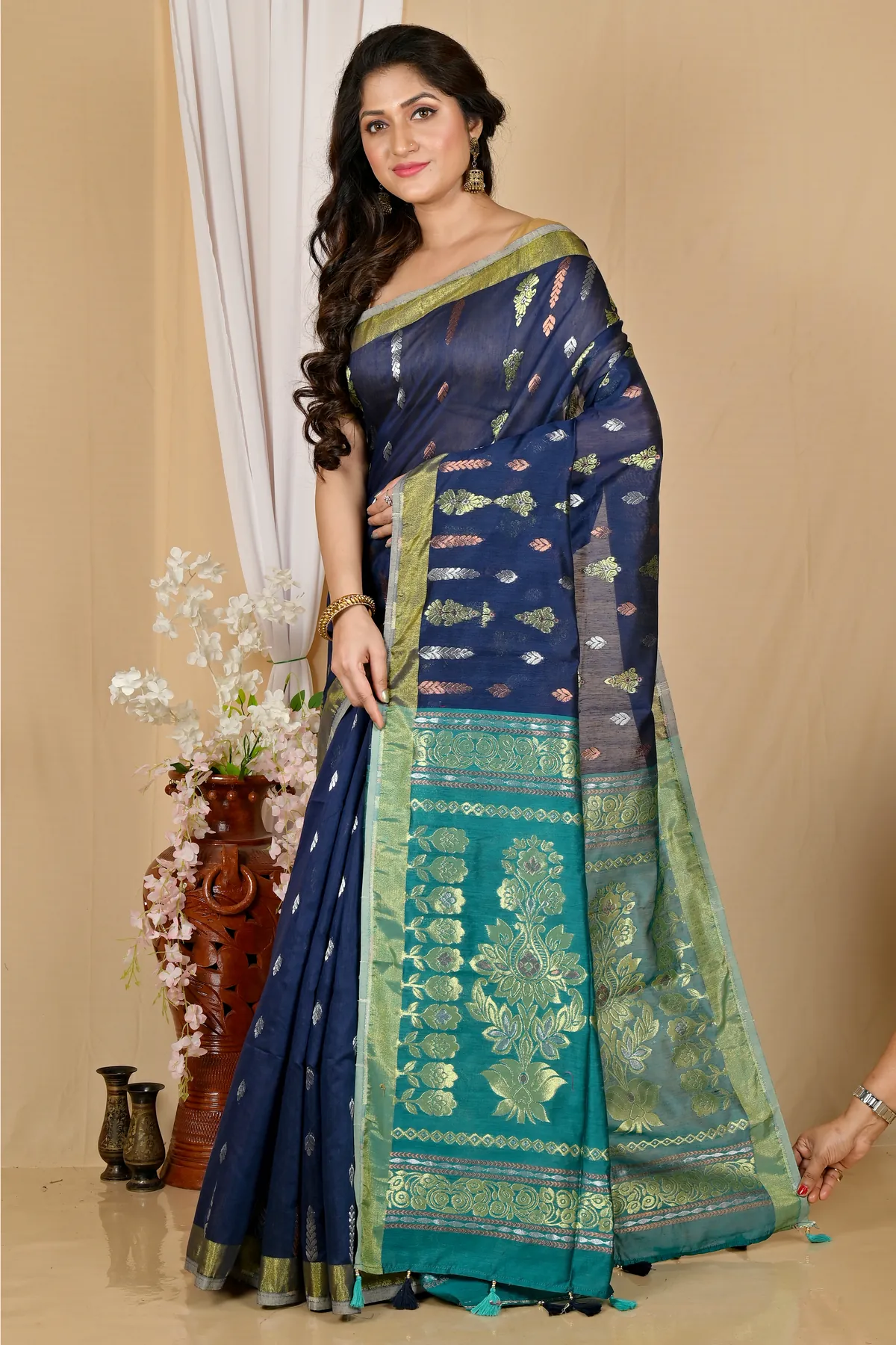 DipDiya Blended Cotton Dark Blue Samo Heritage Elegance Handloom Sarees